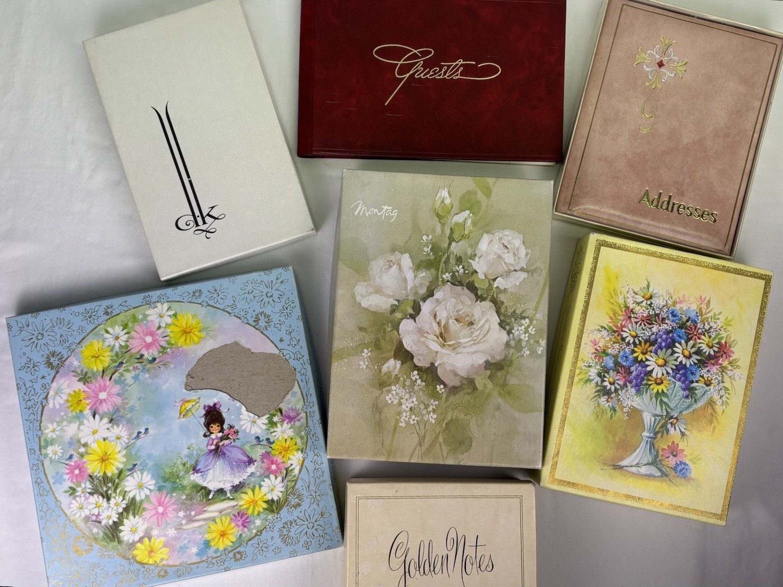 Vintage Stationery Lot Greeting Card Box Set Guest Book Address Book Unused