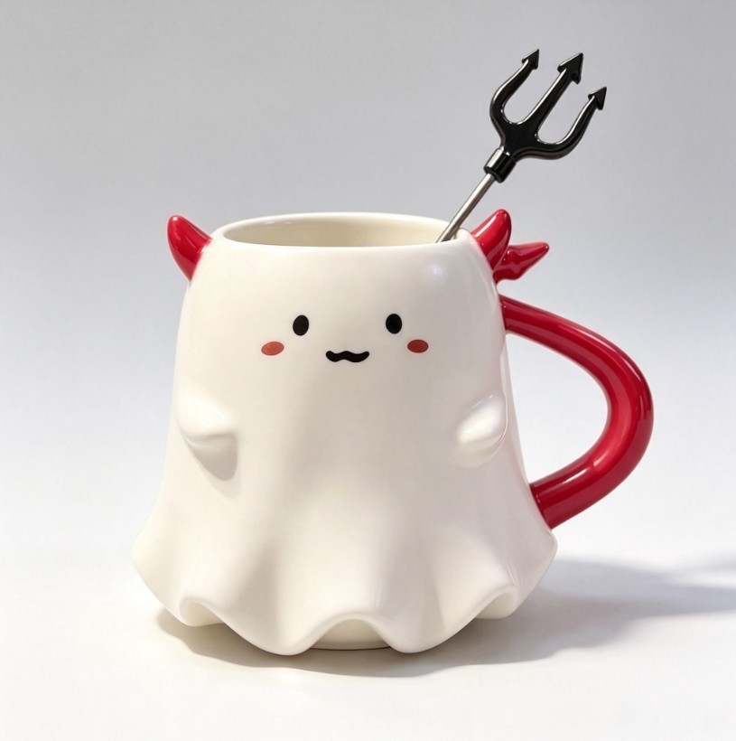 Starbucks 16oz Halloween Little Devil Ceramic Mug With Mini Trident Stirrer Gift