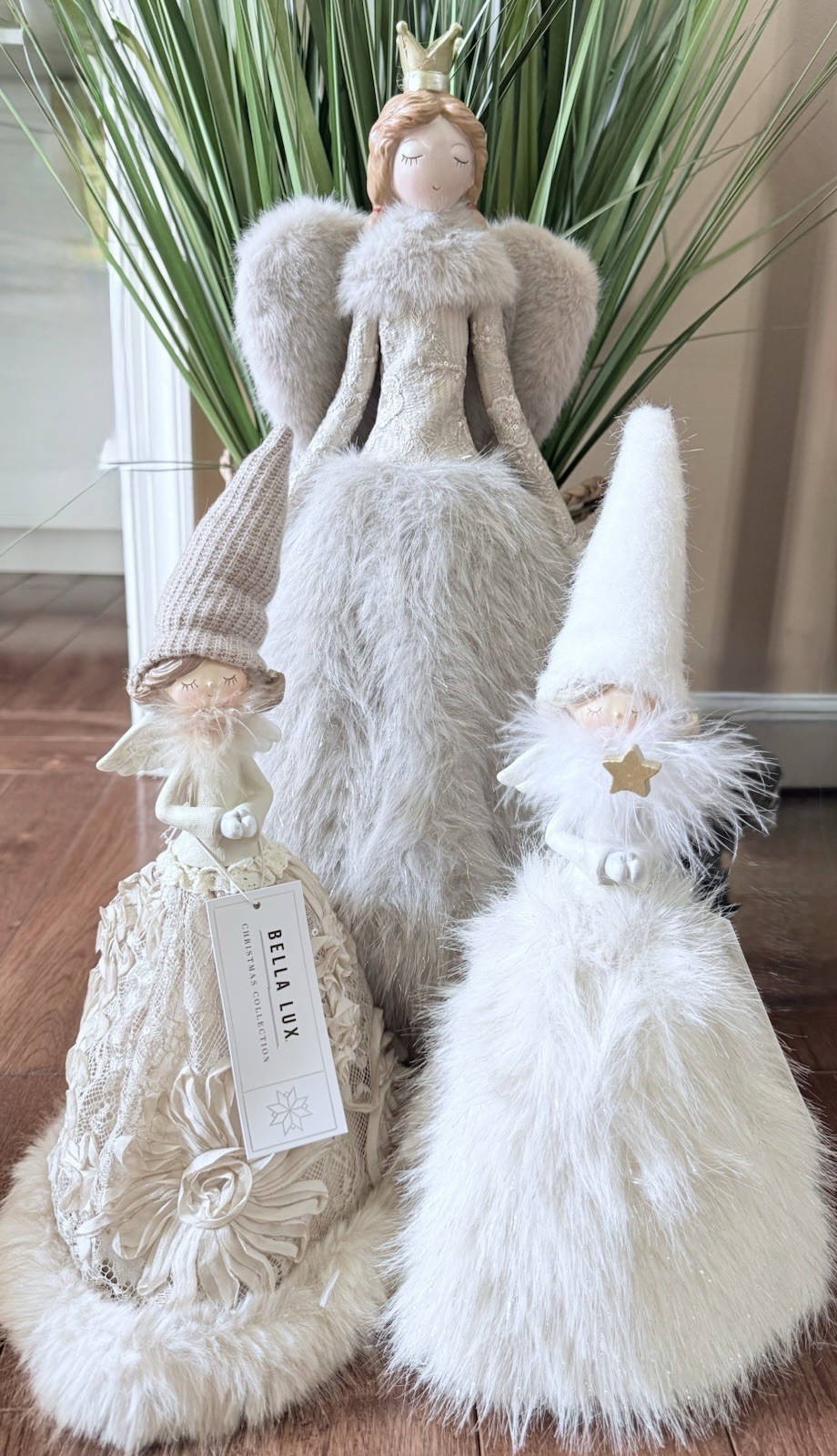 Bella Lux 2026 Christmas Angel Faux Mink Fur Wings 20” Tall Crown & 14” Set Of 3