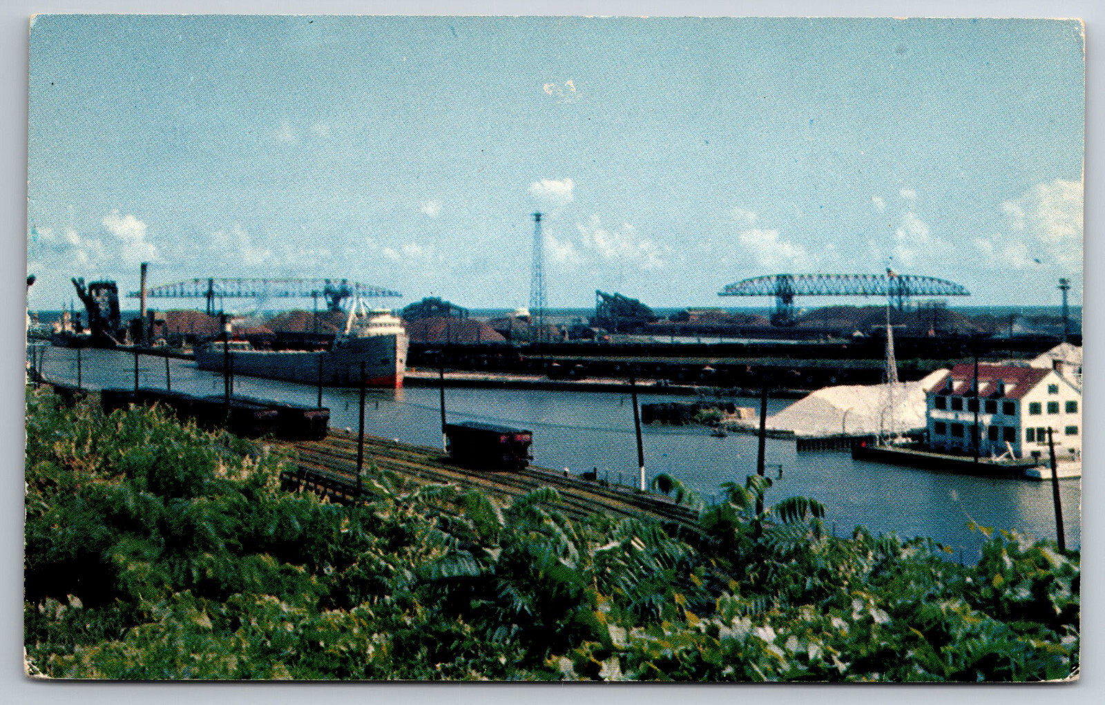 Vintage Postcard OH Ashtabula Harbor Coast Guard Station Aerial View -5199