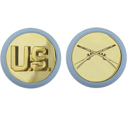 US Army and Infantry Enlisted Collar Device Blue Plastic Disc