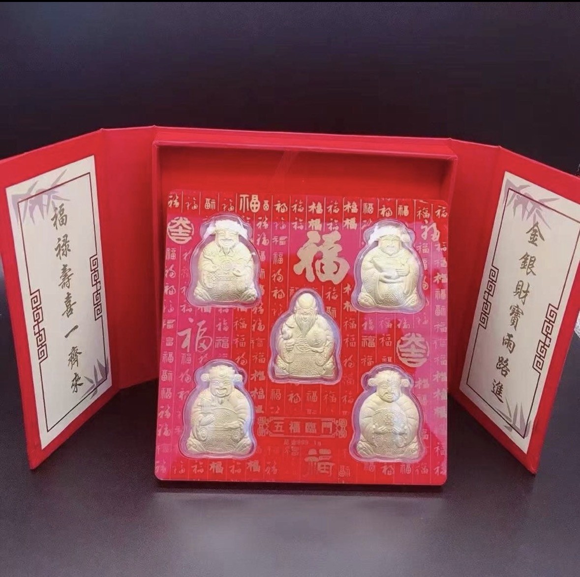 5 God- 24K Plated Chinese God – Feng Shui Good Luck/Prosperity Gift Set