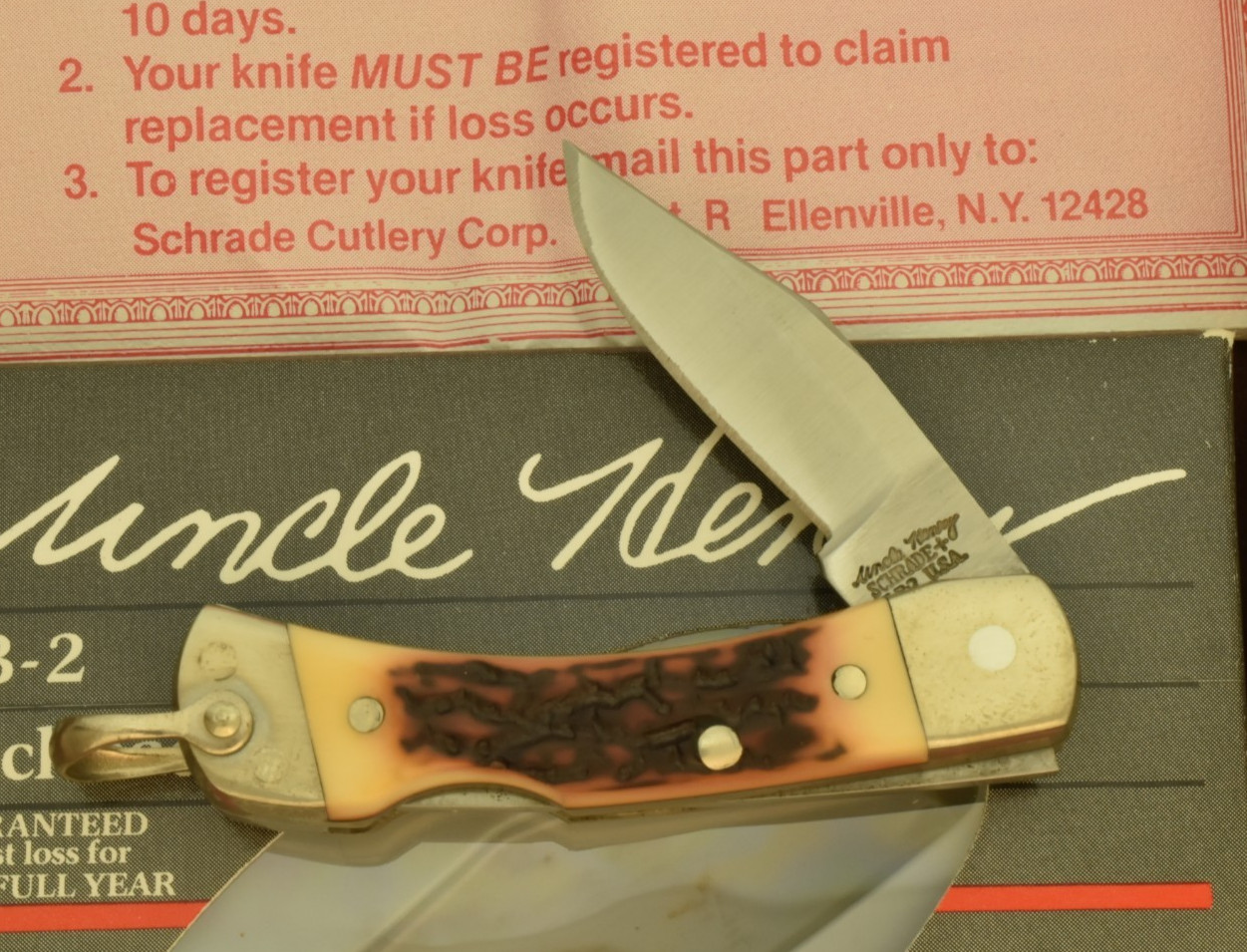 VINTAGE NOS SCHRADE MADE IN USA UNCLE HENRY STAGLON LOCKBACK KNIFE LB2 NICE