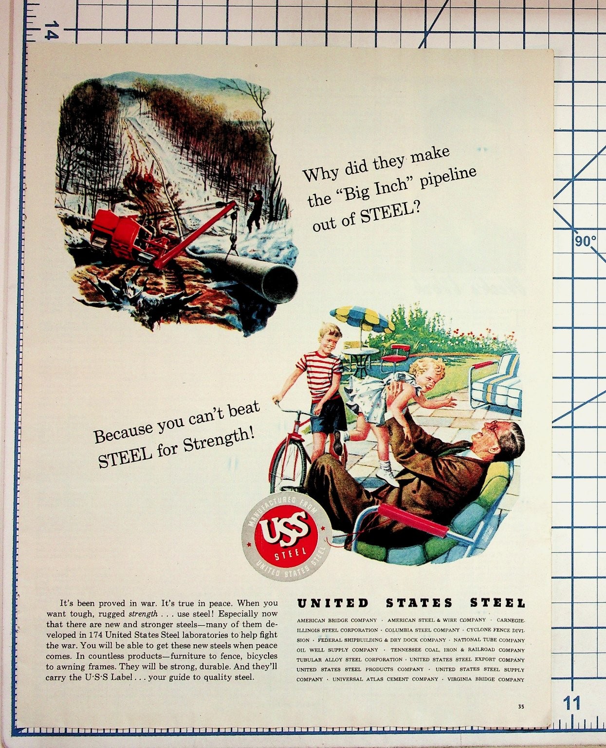 Vintage 1940s United States Steel USS Ad Big Inch Pipeline WWII Era Original