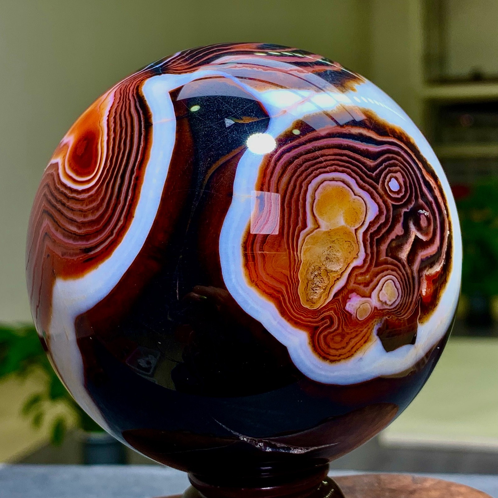 1.91LB Natural red stripe agate sphere Crystal Ball Madagascar mineral
