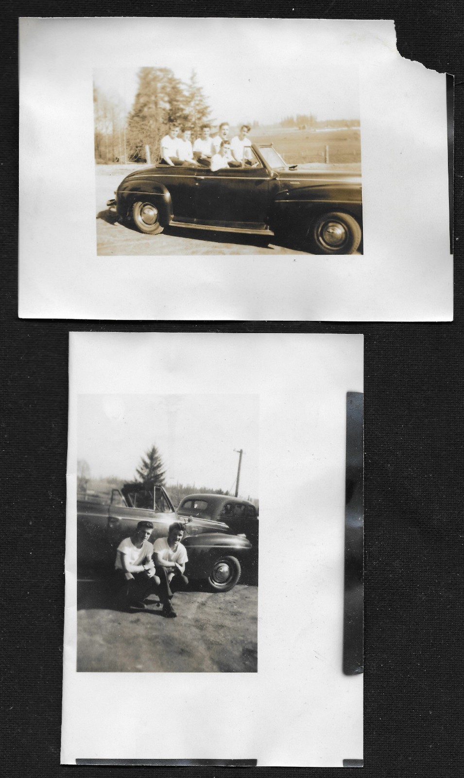 Early 1940's lot of 2 Original B&W Contact Prints-Group of Young Men & 1941 Merc