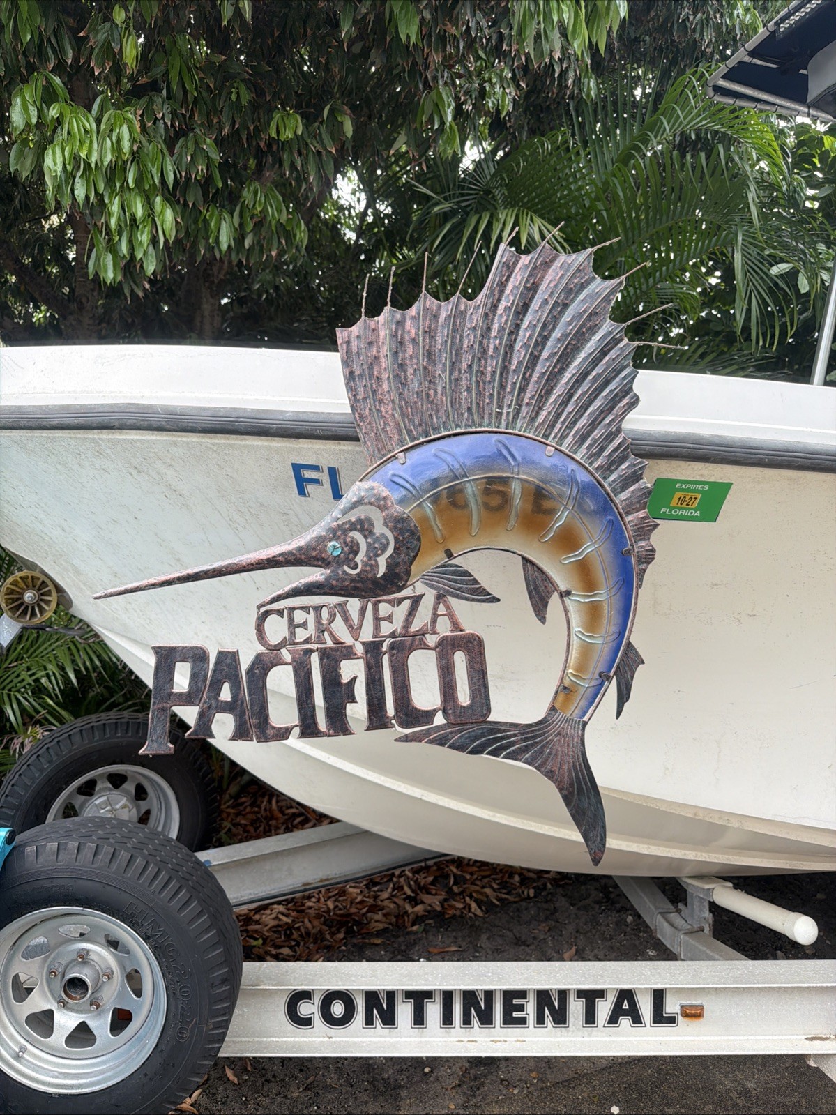 Pacifico Beer Cerveza Sailfish Stained Glass Metal Sign 🍺