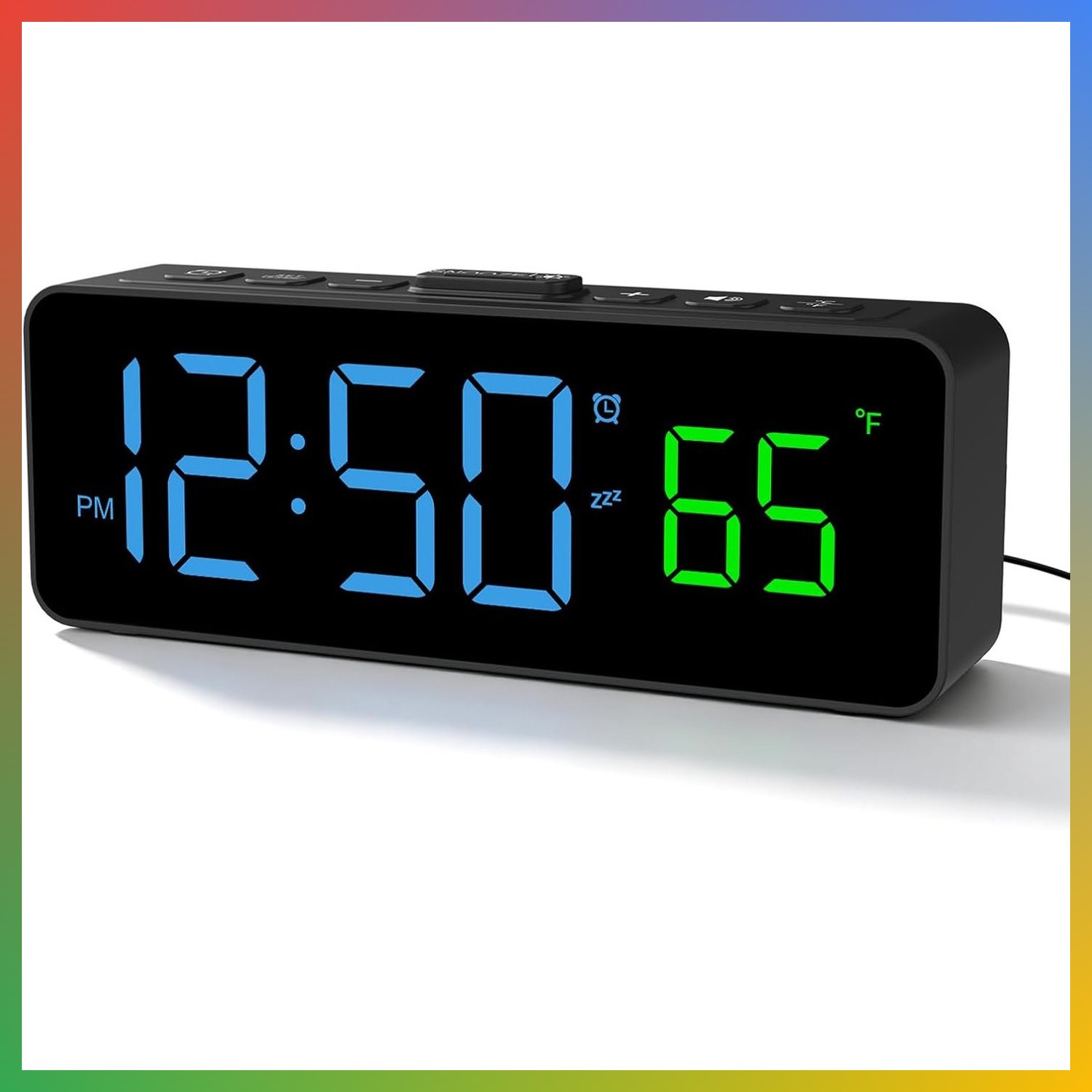 Digital Alarm Clock Black-Blue 4 Brightness Levels Temperature 24Hr Time