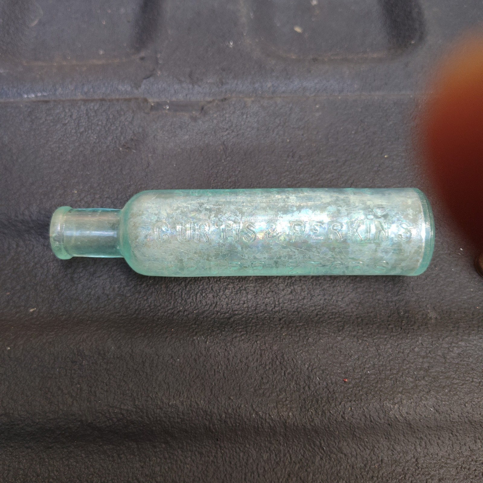 Antique Mrs Winslow's Soothing Syrup Aqua Glass Baby Morphine Medicine Bottle
