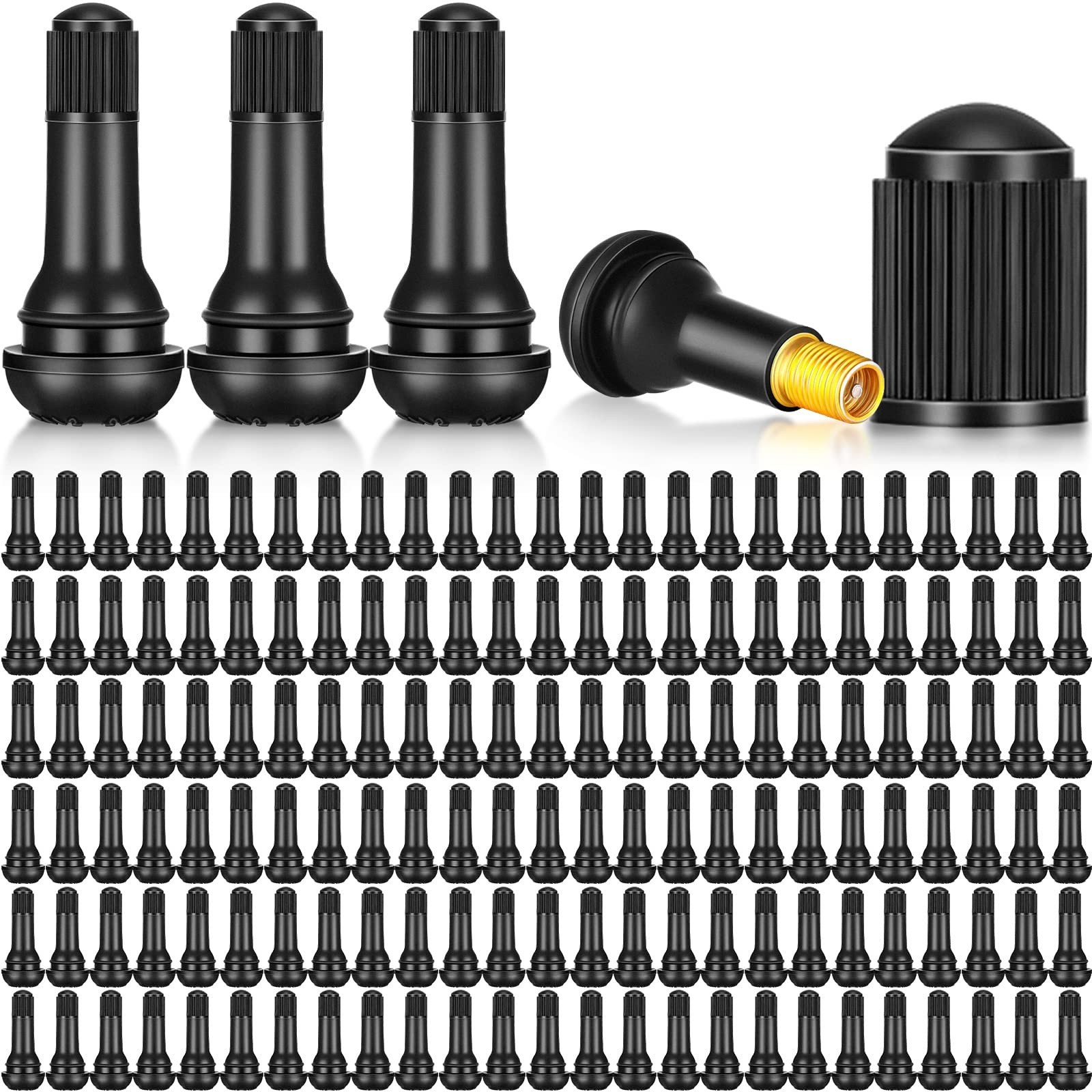 150 Pieces TR413 Tire Valve Stems, Rubber Snap-in Tubeless, Black