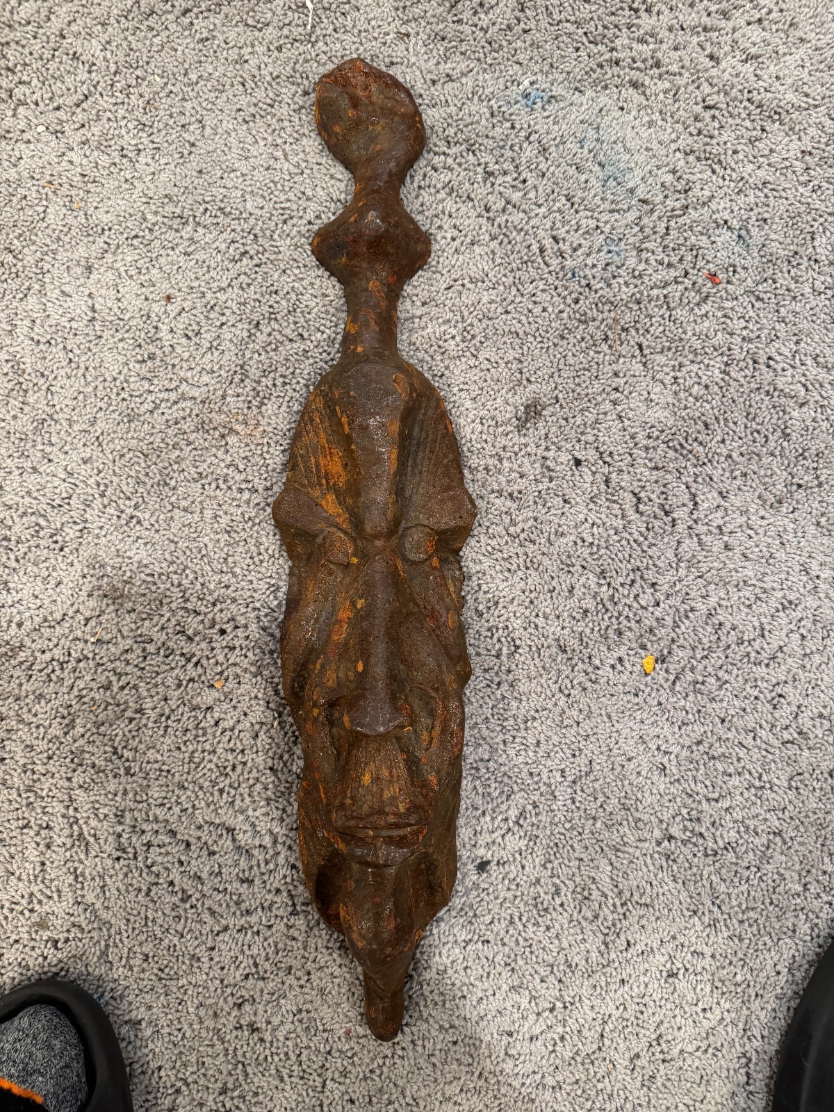 Antique Vintage Cast Iron African Figural Face Sculpture 23” Heavy Architectural