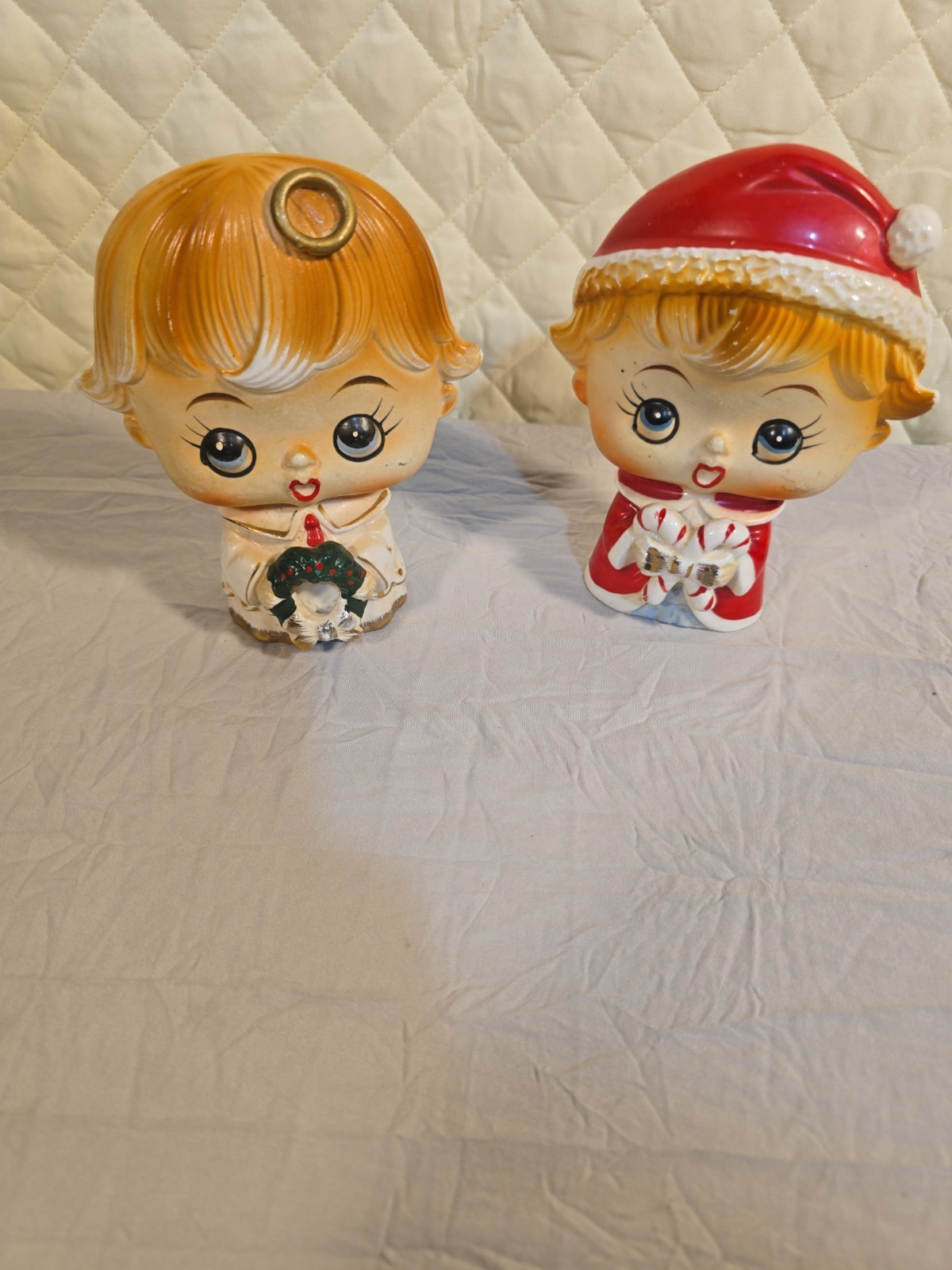 Lipper & Mann Christmas Flat Face Big Head Salt And Pepper Shakers VTG Japan