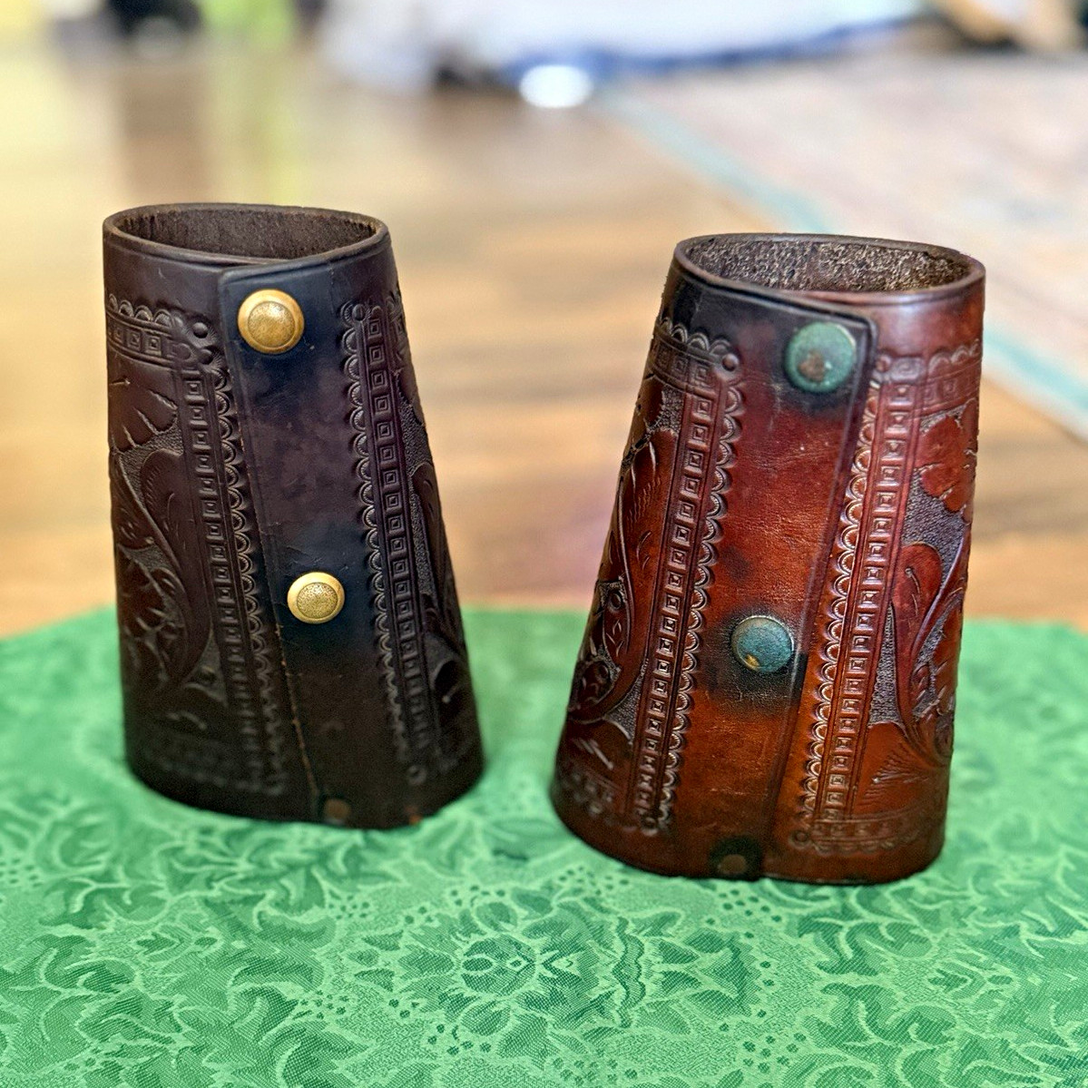 Old Original Cowboy Cuffs Tooled Leather Western Memorabilia 
