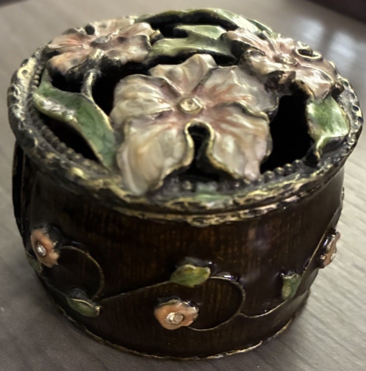 Vintage  Genuine Czech Crystal Floral Enamel Trinket Box