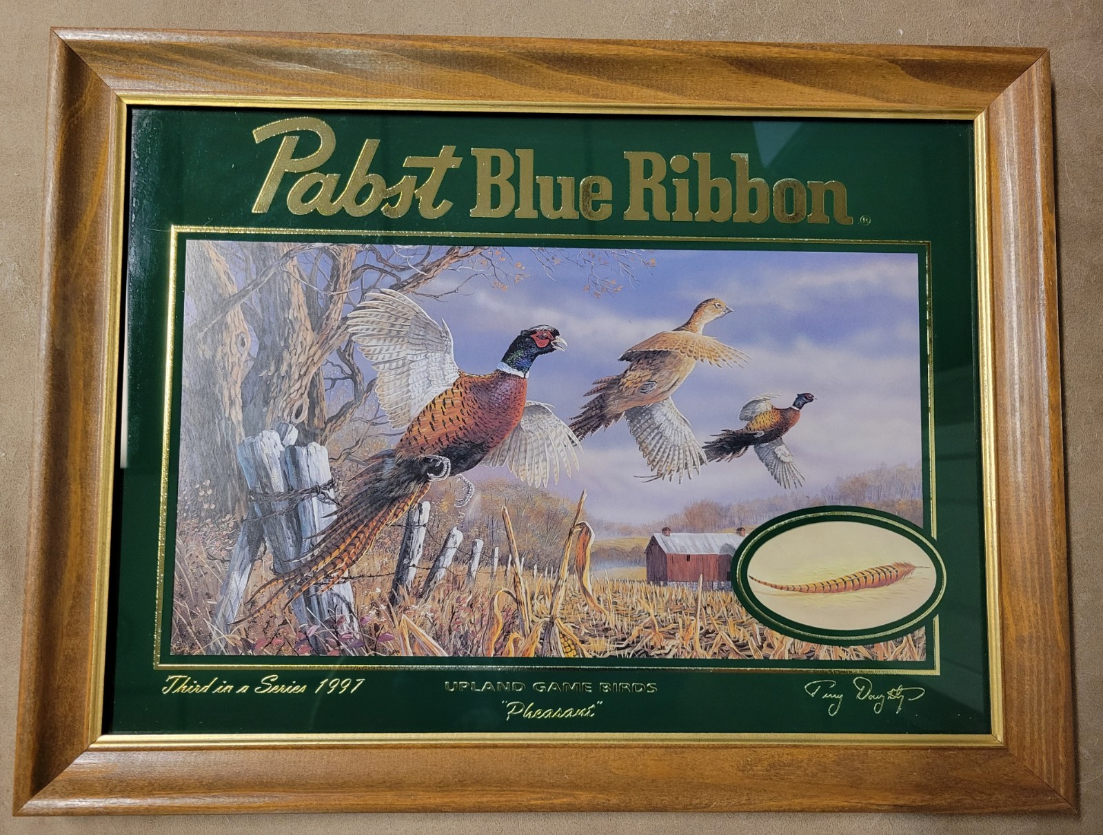 Vintage Pabst Blue Ribbon Beer Mirror Upland Game Birds wildlife series Pheasant