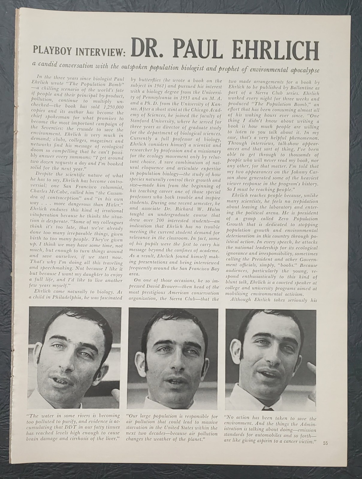 Playboy INTERVIEW -  Environmental Alarmist  DR PAUL EHRLICH     August, 1970