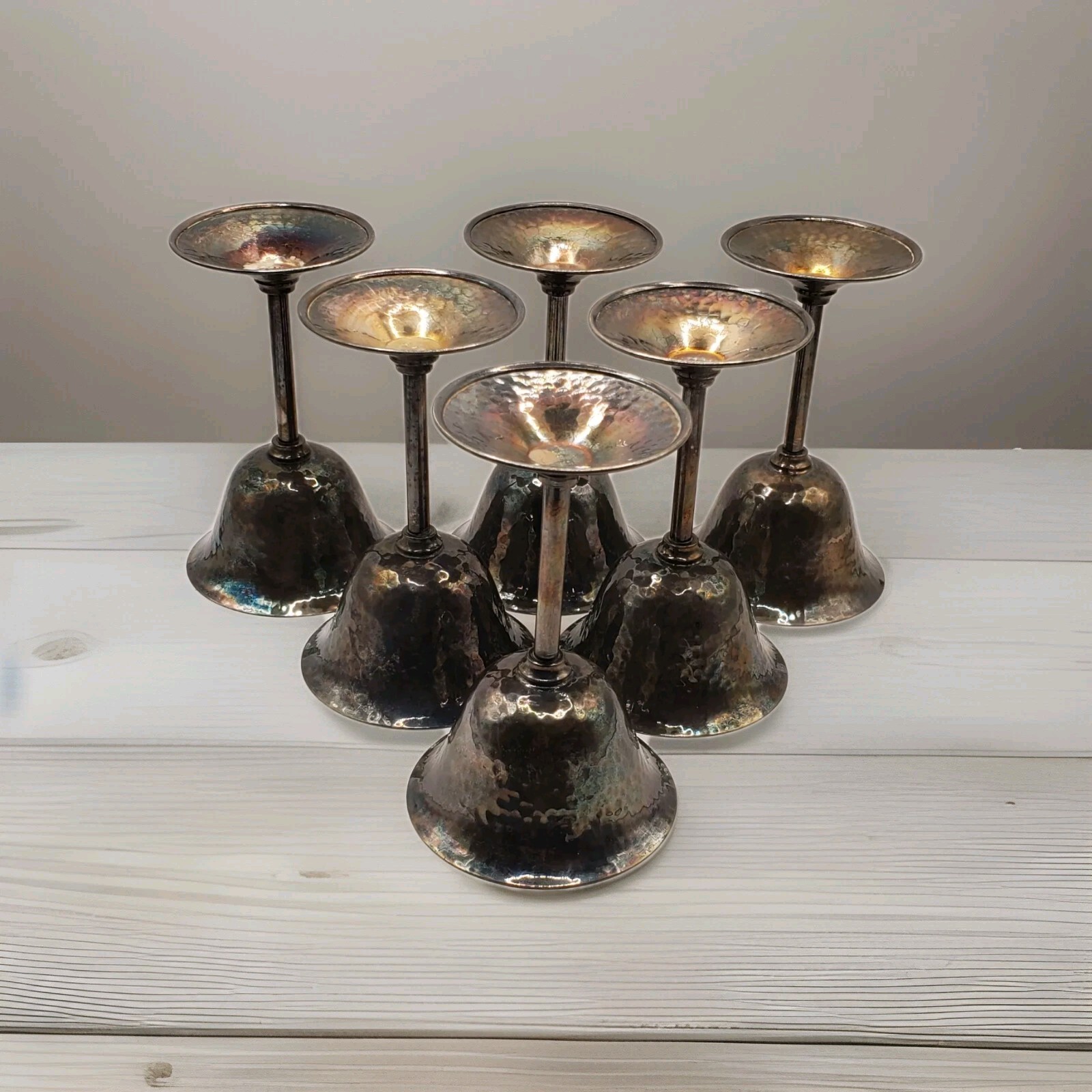Bernad Rice\'s Sons 1920 -  Apollo EPNS Hammered Silver Plate Cocktail Cups Set 6