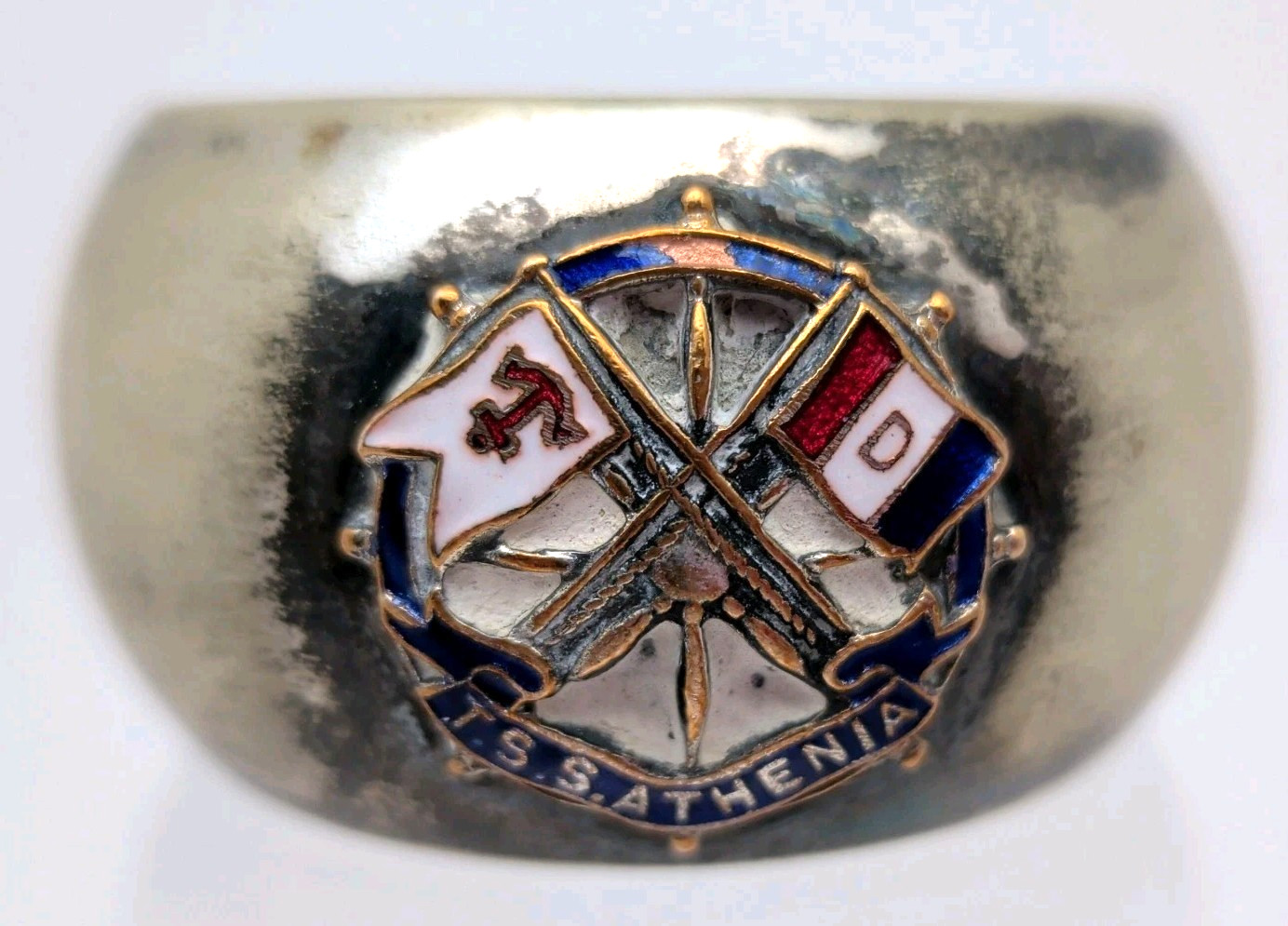 Antique EPNS Napkin Ring T.S.S. TSS Athenia British Steamship Sunk in WWII WOW