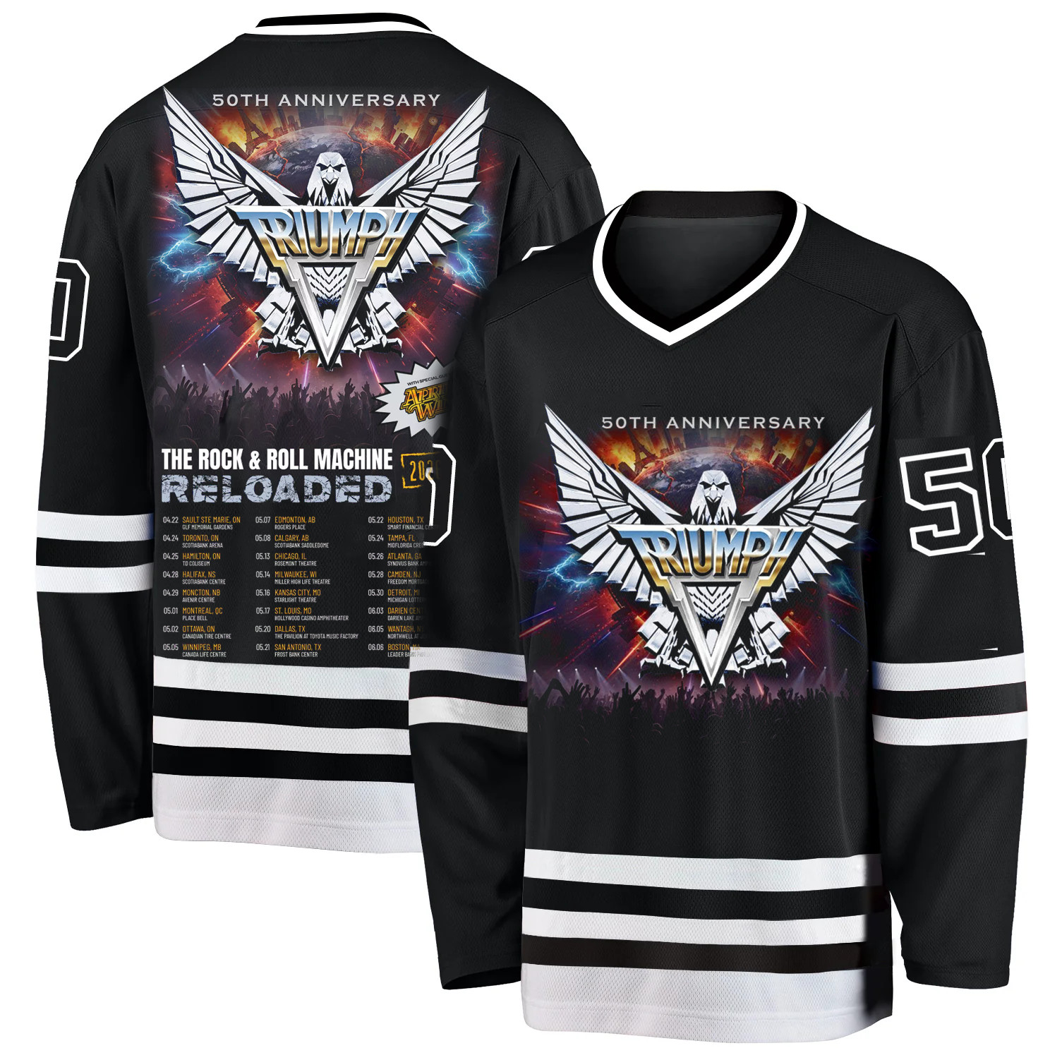 50th ANNIVERSARY Triumph band tour date Hockey Jersey All sizes MINHO1