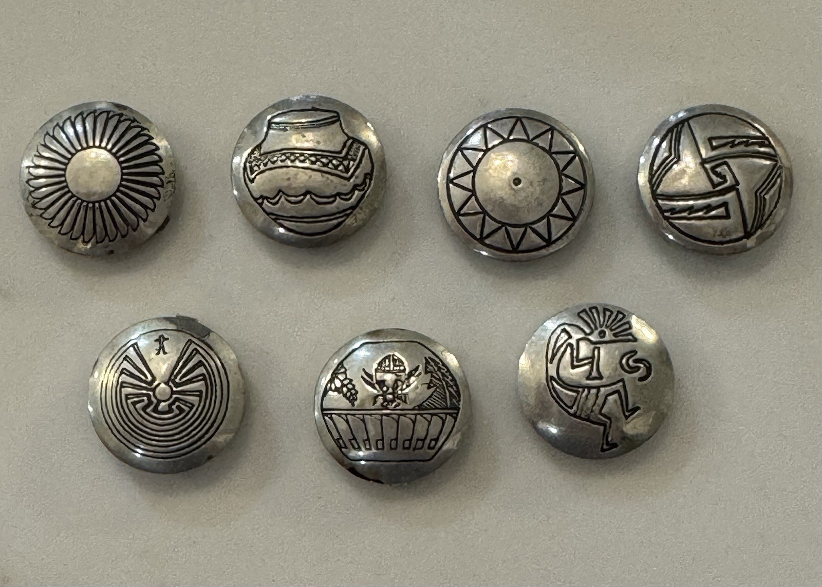 Lot of 7 Vtg Sterling Silver Native American Navajo Button Covers 925