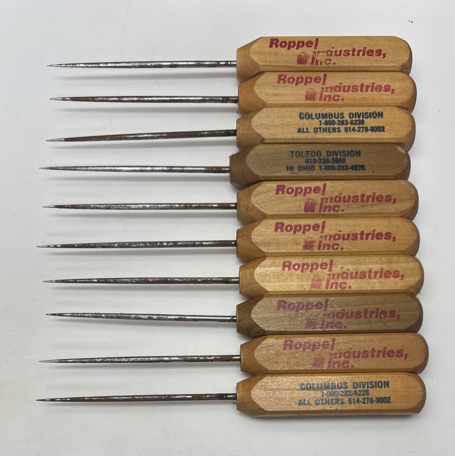 Lot Of 10 Vintage Wood Handle Ice Picks Advertising Roppel Industries Louisville