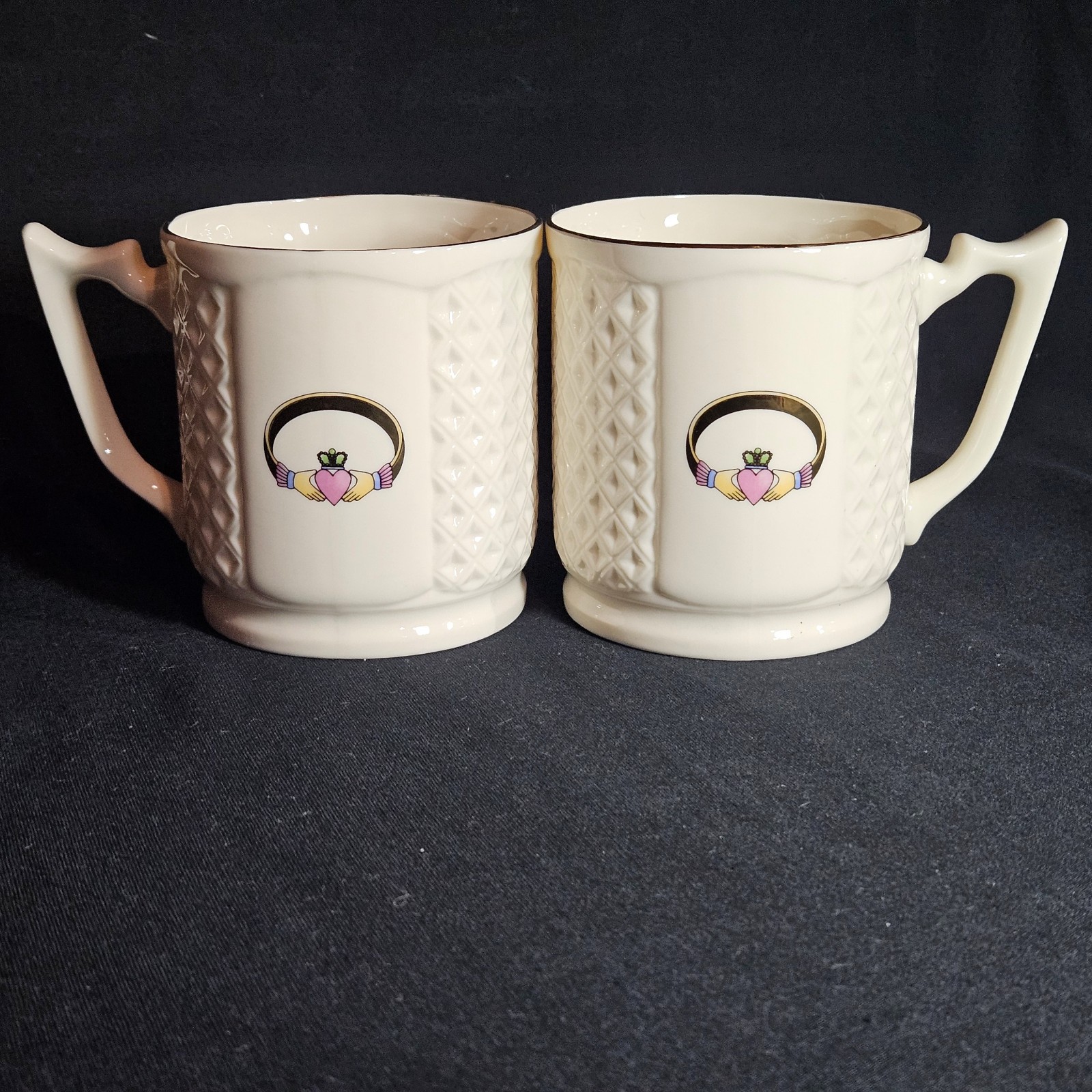 Donegal Parian Claddagh Mugs - Set of 2 - Ireland - Discontinued