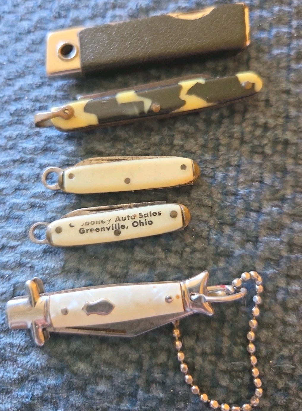 LOT OF 5 VINTAGE ADVERTISING KEYCHAIN POCKET KNIVES 
