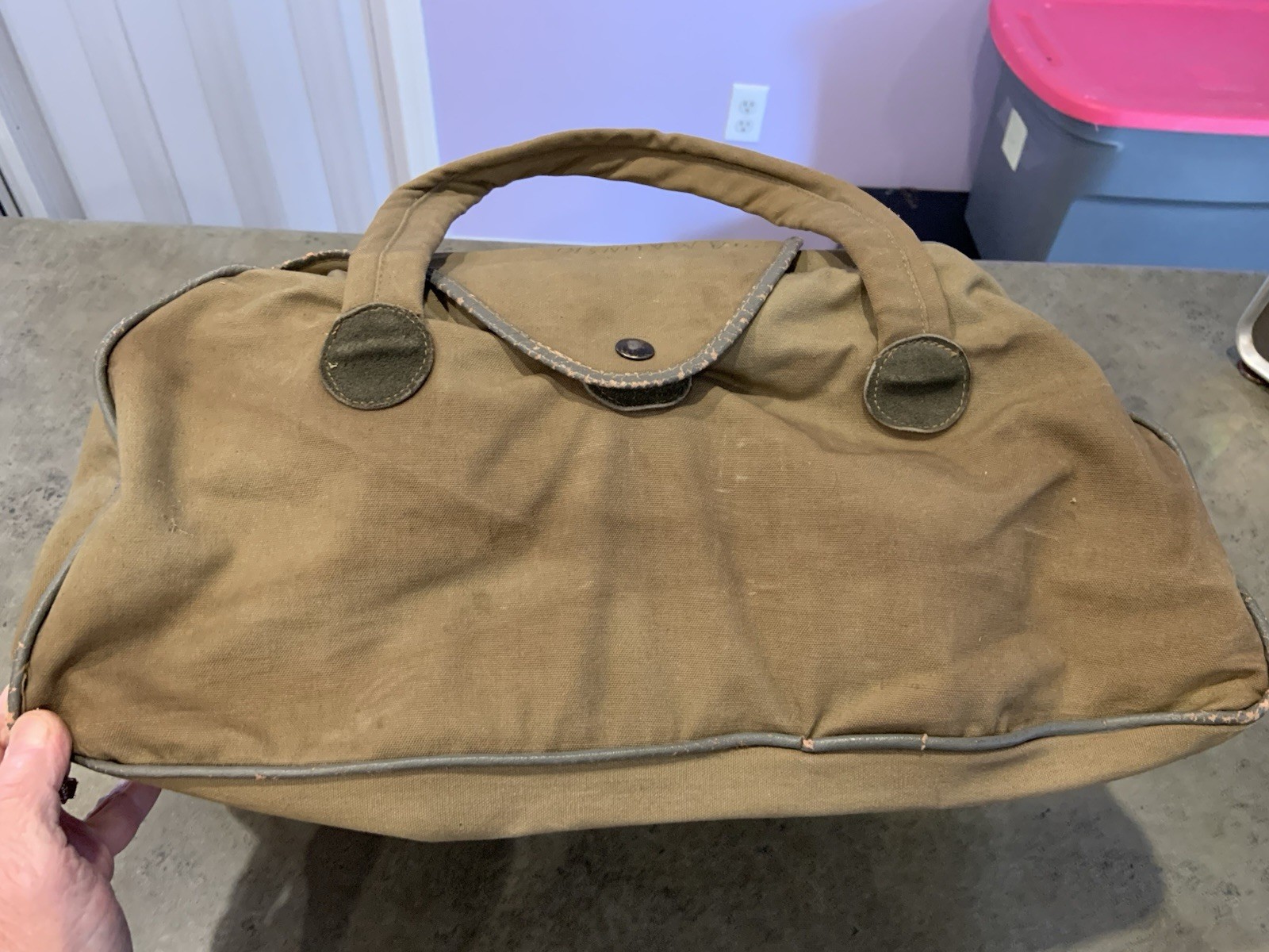 Vintage 1940s WWII US Military Canvas Bag Fold Over Snap Close Equipment Gear