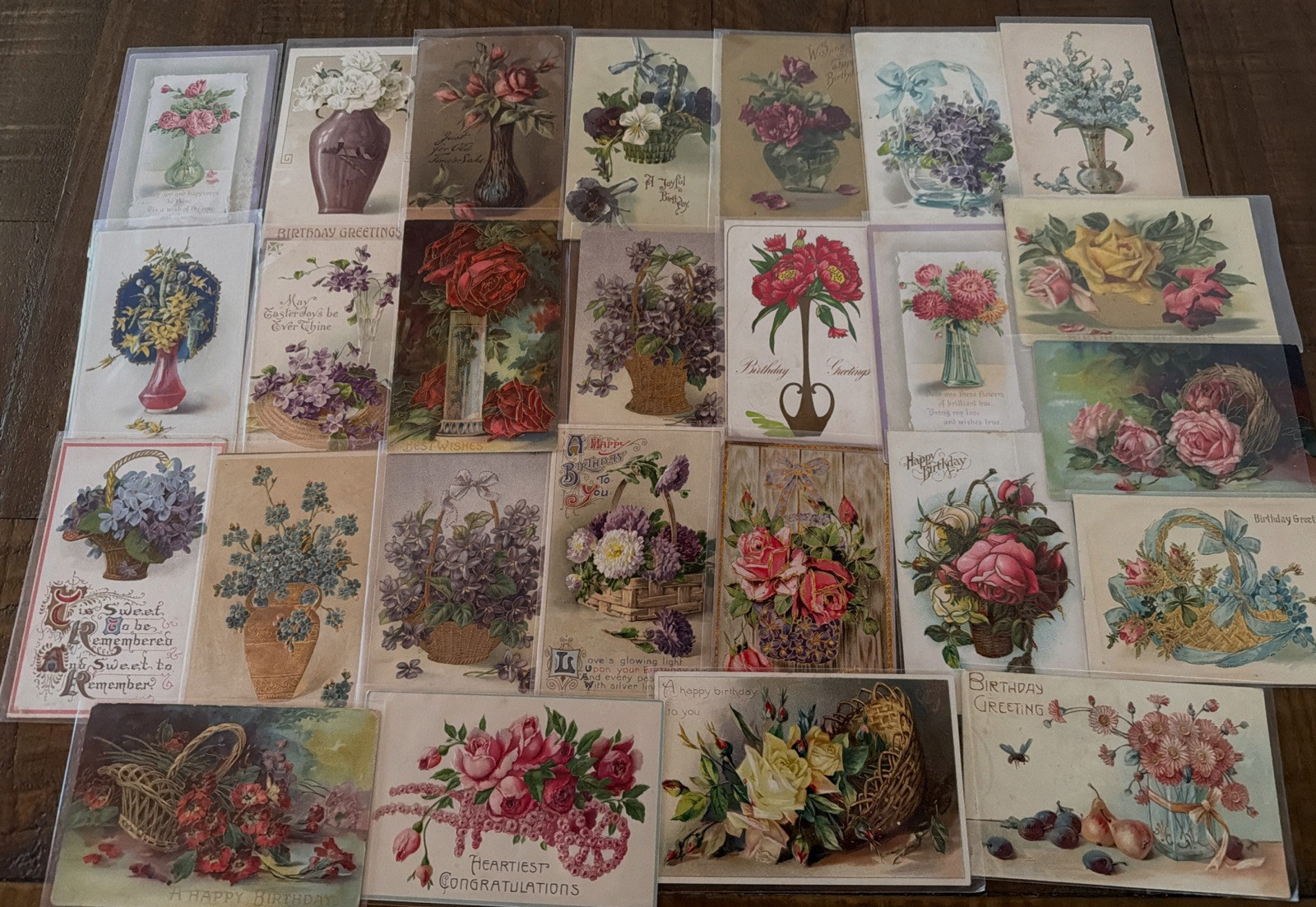 Lot of 25~ Flowers~ in Baskets & Vases ~Vintage Antique Greetings~Postcards~s819