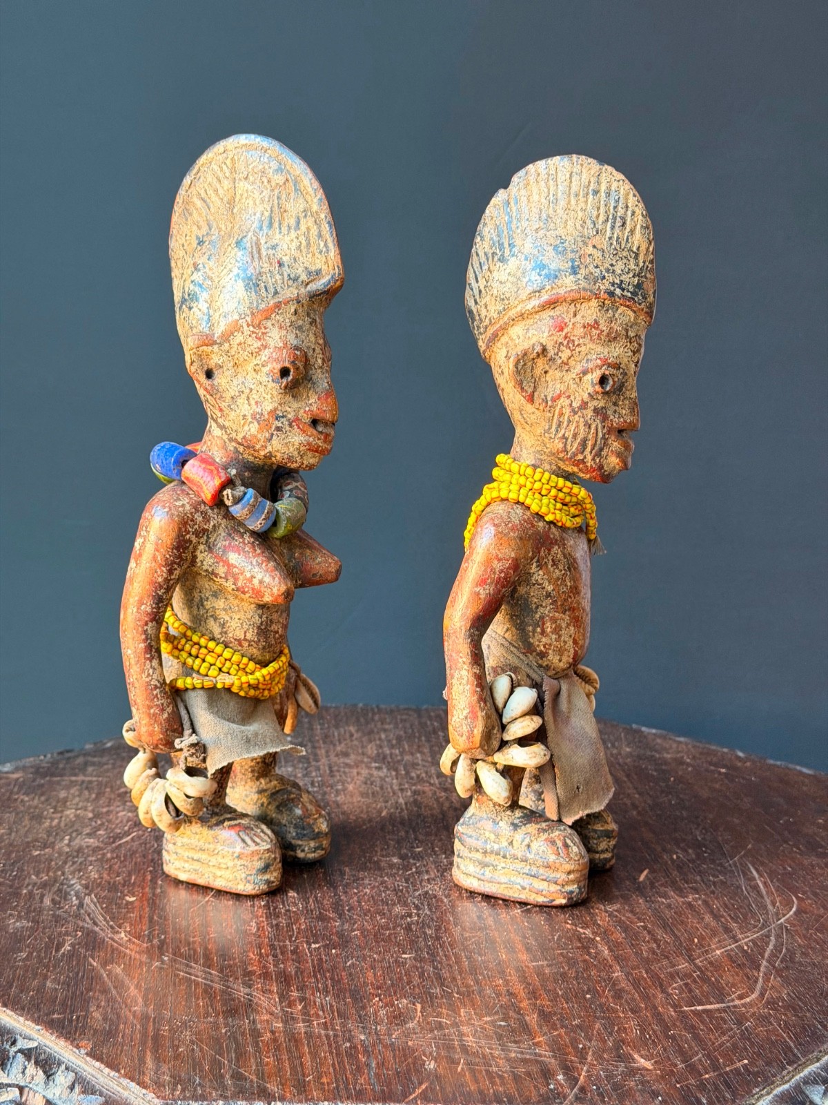 Vintage Yoruba Ere Ibeji Twin Figures Male Female Pair Carved Wood Statues