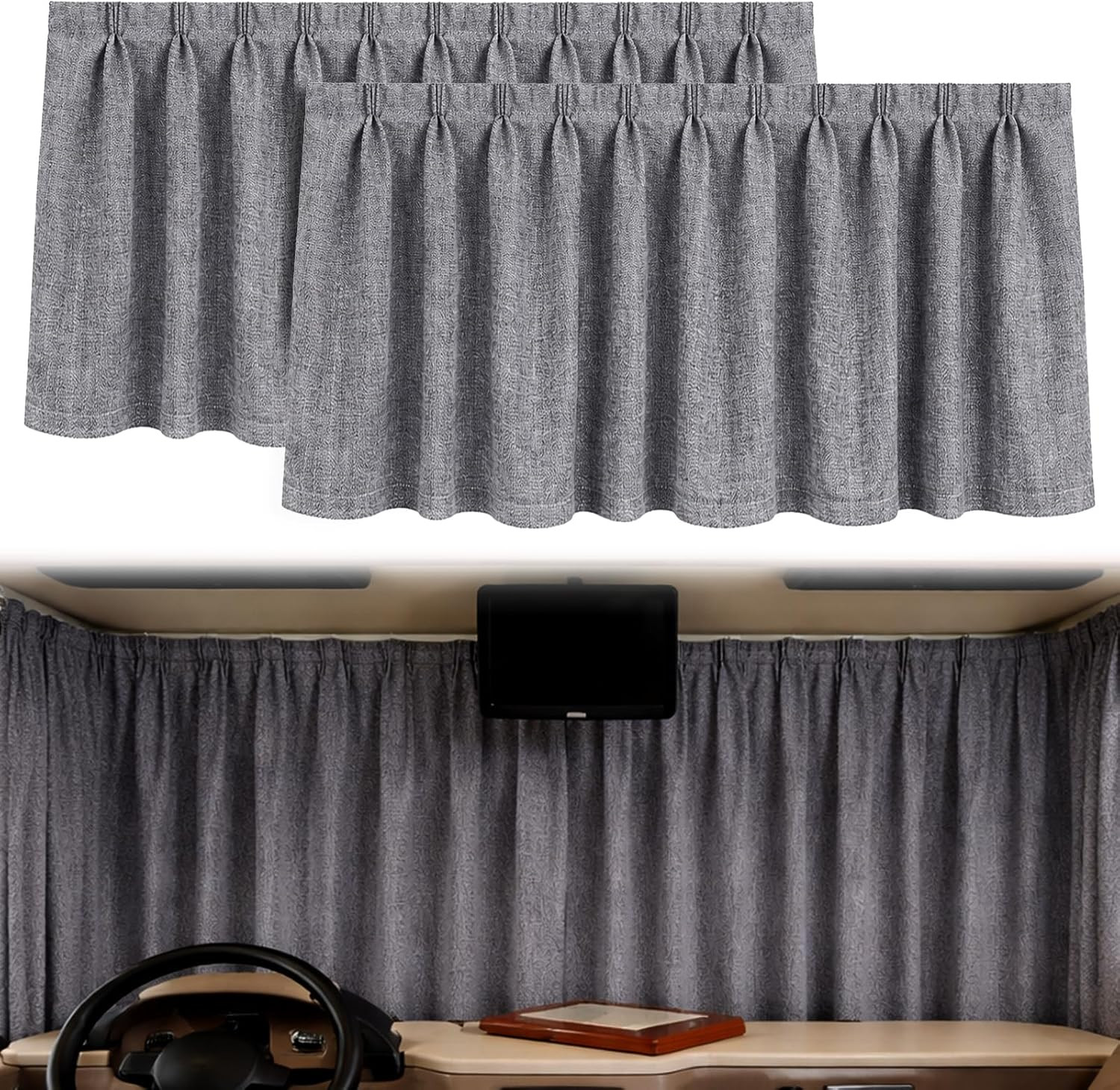 2 Pcs Rv Windshield Curtain Set for Class a Motorhomes, 120 X 40 Blackout Privac