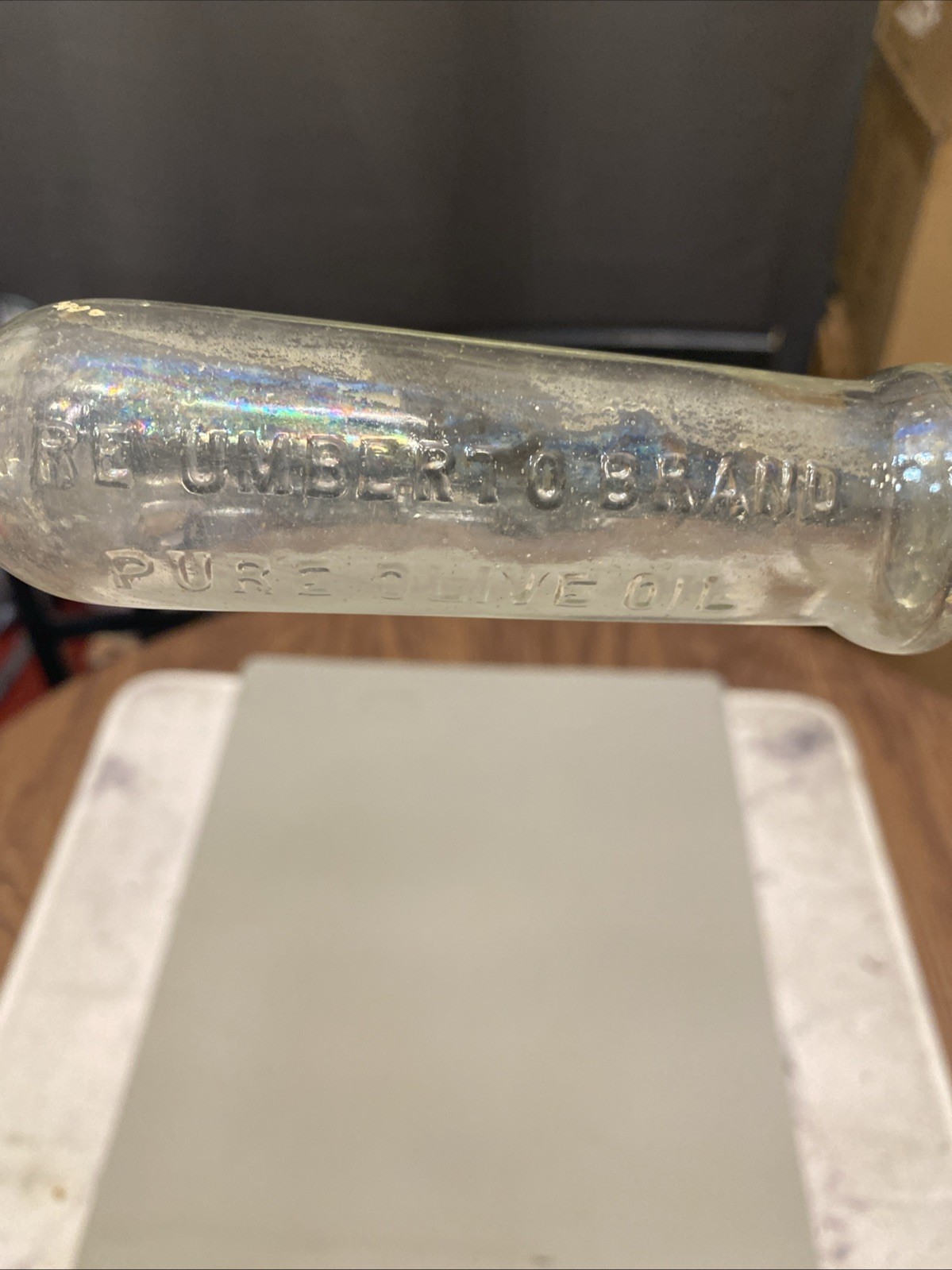 VINTAGE Antique Clear Glass RE UMBERTO OLIVE OIL BOTTLE
