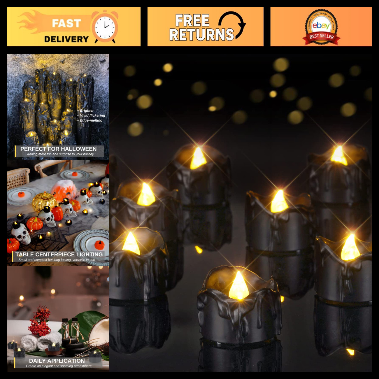 Homemory 24Pack Halloween Black Dripping Flameless LED Candles,1.58\