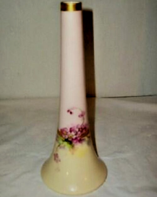 Art Nouveau Belleek Porcelain Trumpet Vase Ireland Hand Painted Ombre Gilt