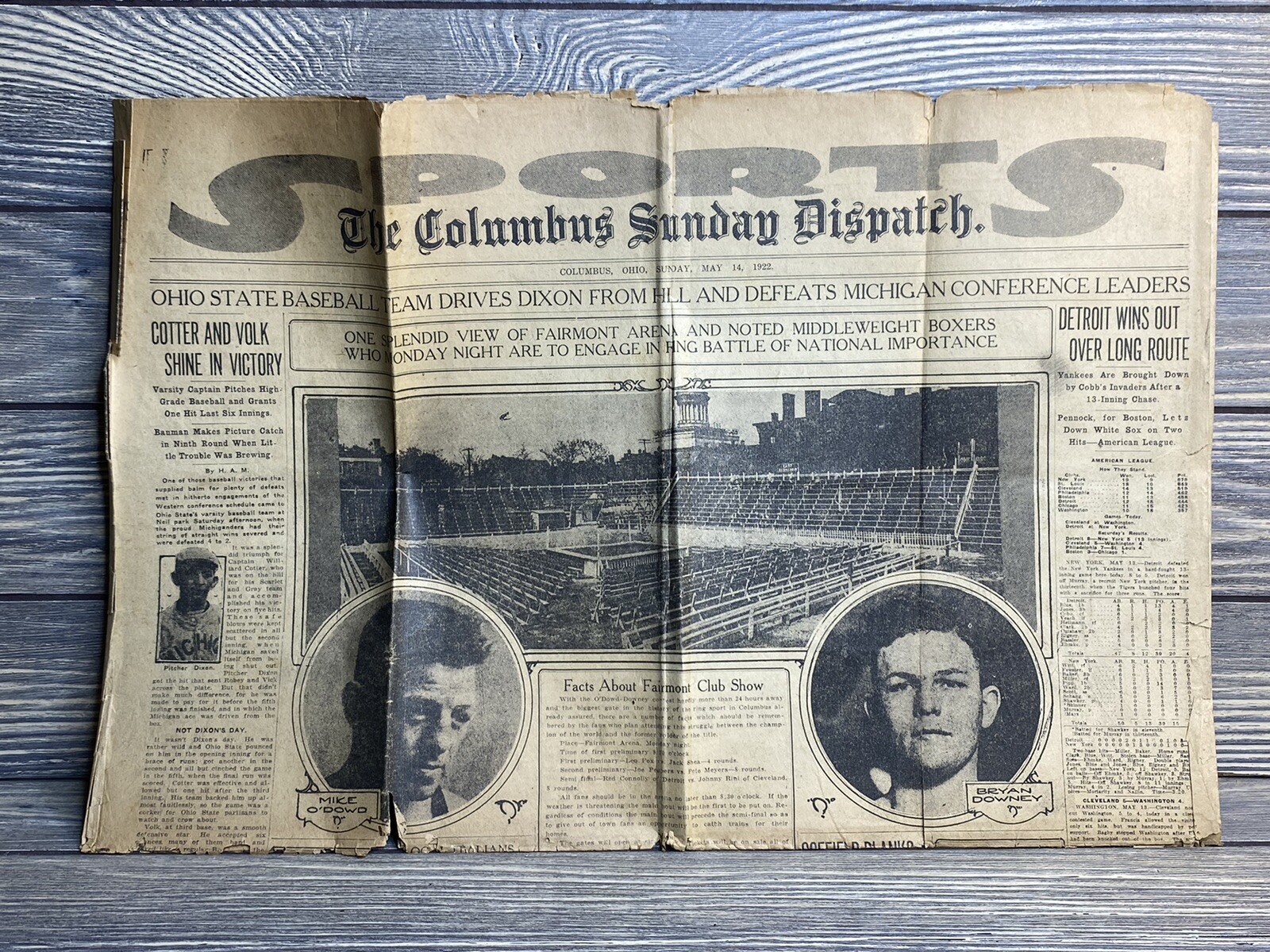 Vintage Newspaper Columbis Sunday Dispatch May 14, 1922 Fairmont Arena 