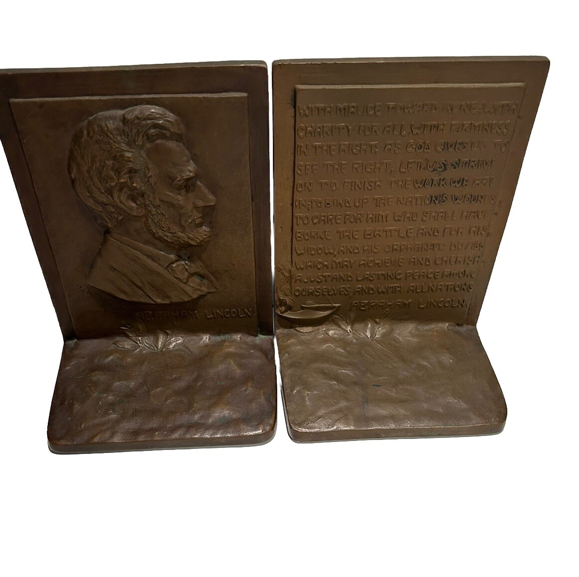 ABRAHAM LINCOLN Antique Bronze Bookends Griffoul Newark NJ Circa 1915