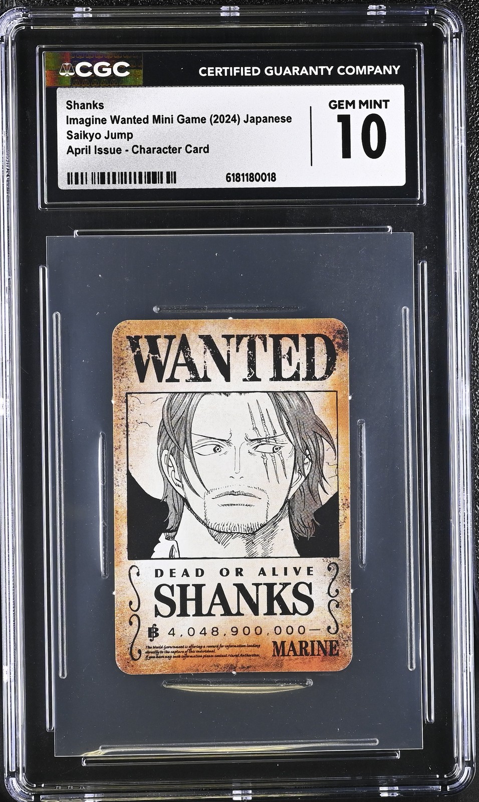 2024 ONE PIECE Imagine Wanted Mini APRIL ISSUE CHARACTER CARD SHANKS CGC 10 GEM