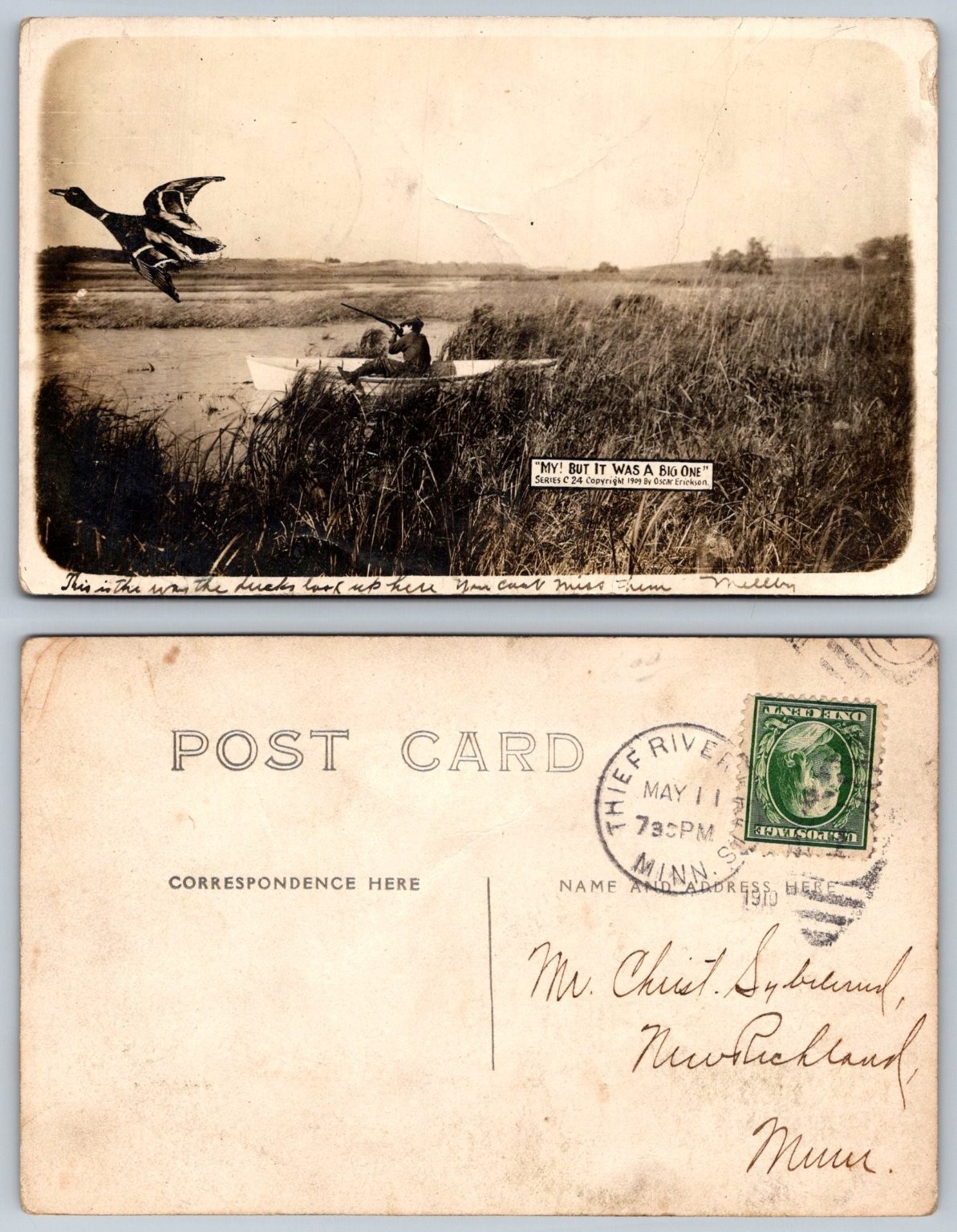 1910 RPPC Thief River Falls MN Duck Hunter Humor Postcard Oscar Erickson