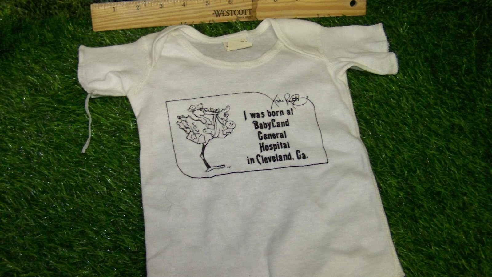 CABBAGE PATCH SOFT SCULPTURE XAVIER ROBERTS DESIGNER SHIRT I WAS BORN @ BABYLAND