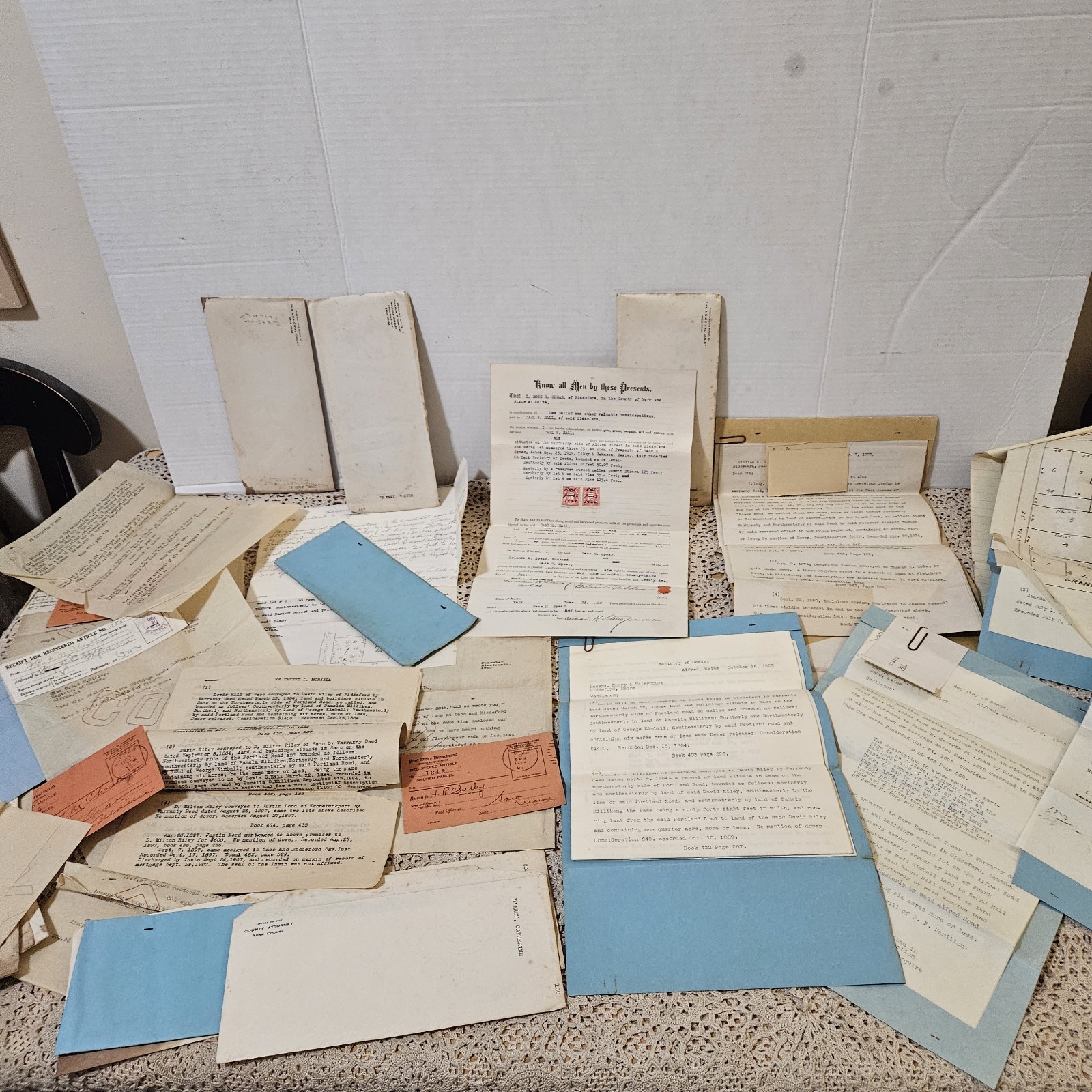 1800s-1920s Antique Maine Deeds Property Title Archive Maps Ephemera  Sealed