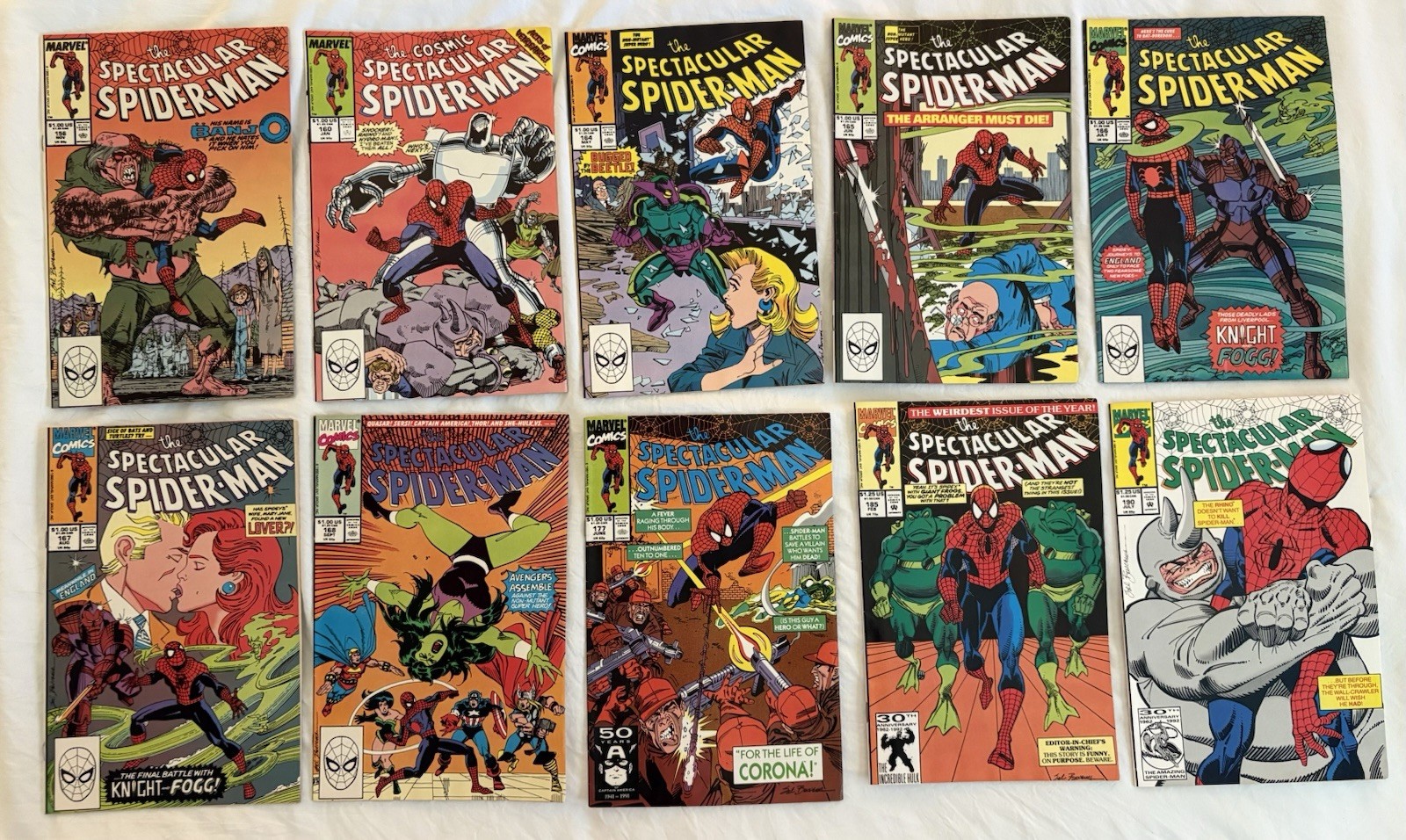 Spectacular Spider-Man #156,60,64-8,77,85,90. 1989-90 All Near Mint. Great art