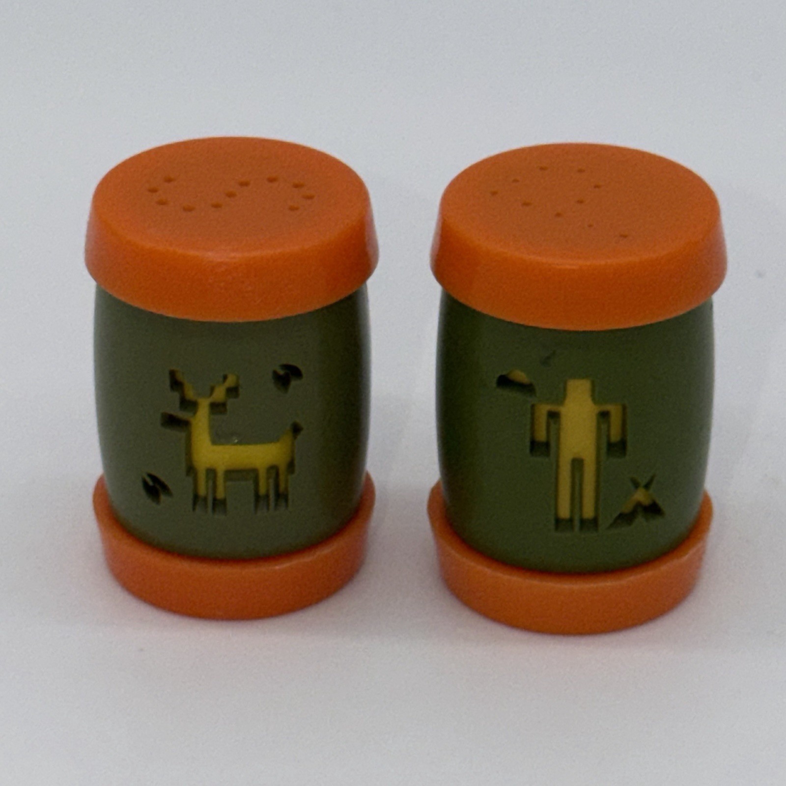 Vintage St Labre Indian School Salt Pepper Shakers Green Orange Plastic Montana