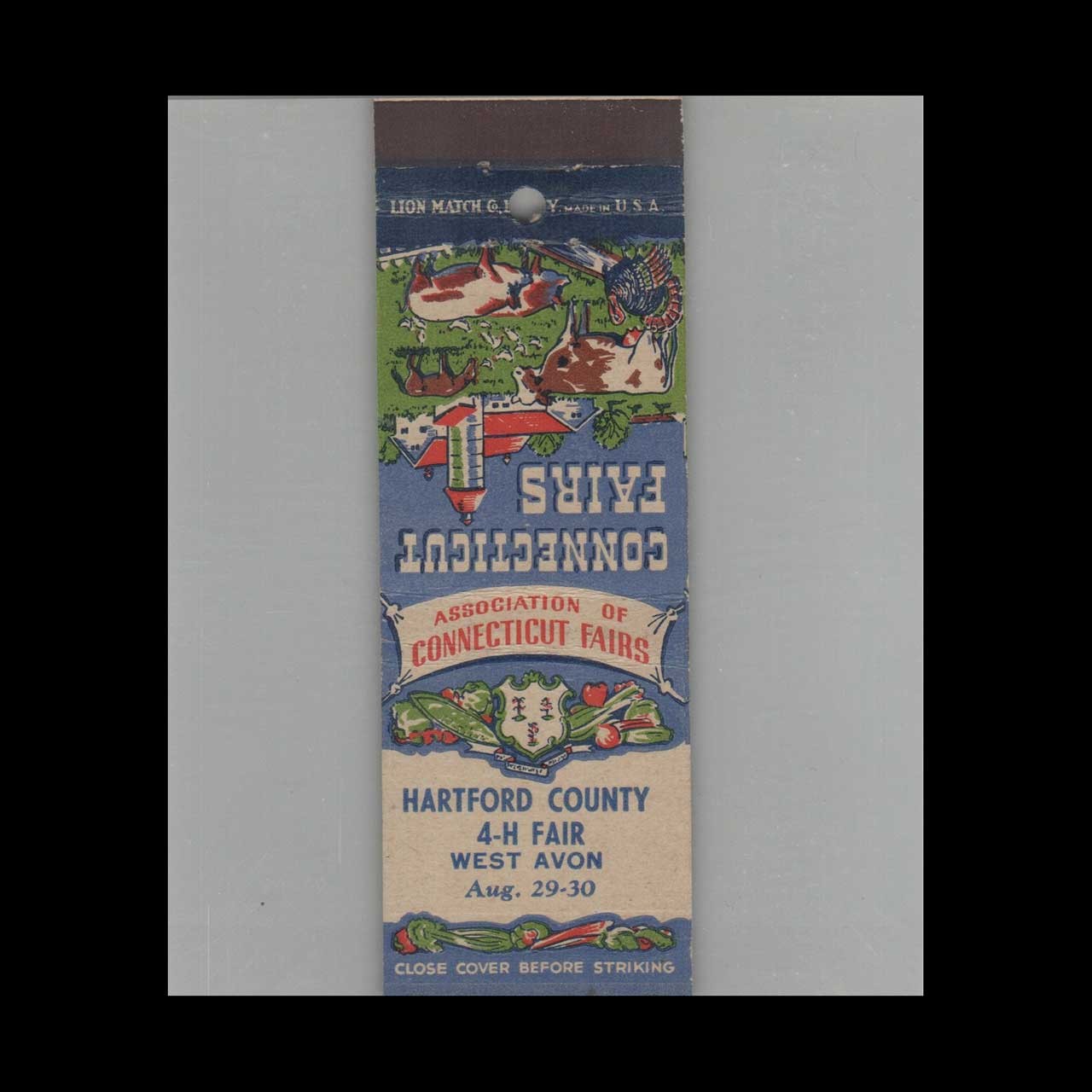 Matchbook Cover Vintage Fair 1941 Hartford County 4H Fair Aug 29-30 West Avon CT