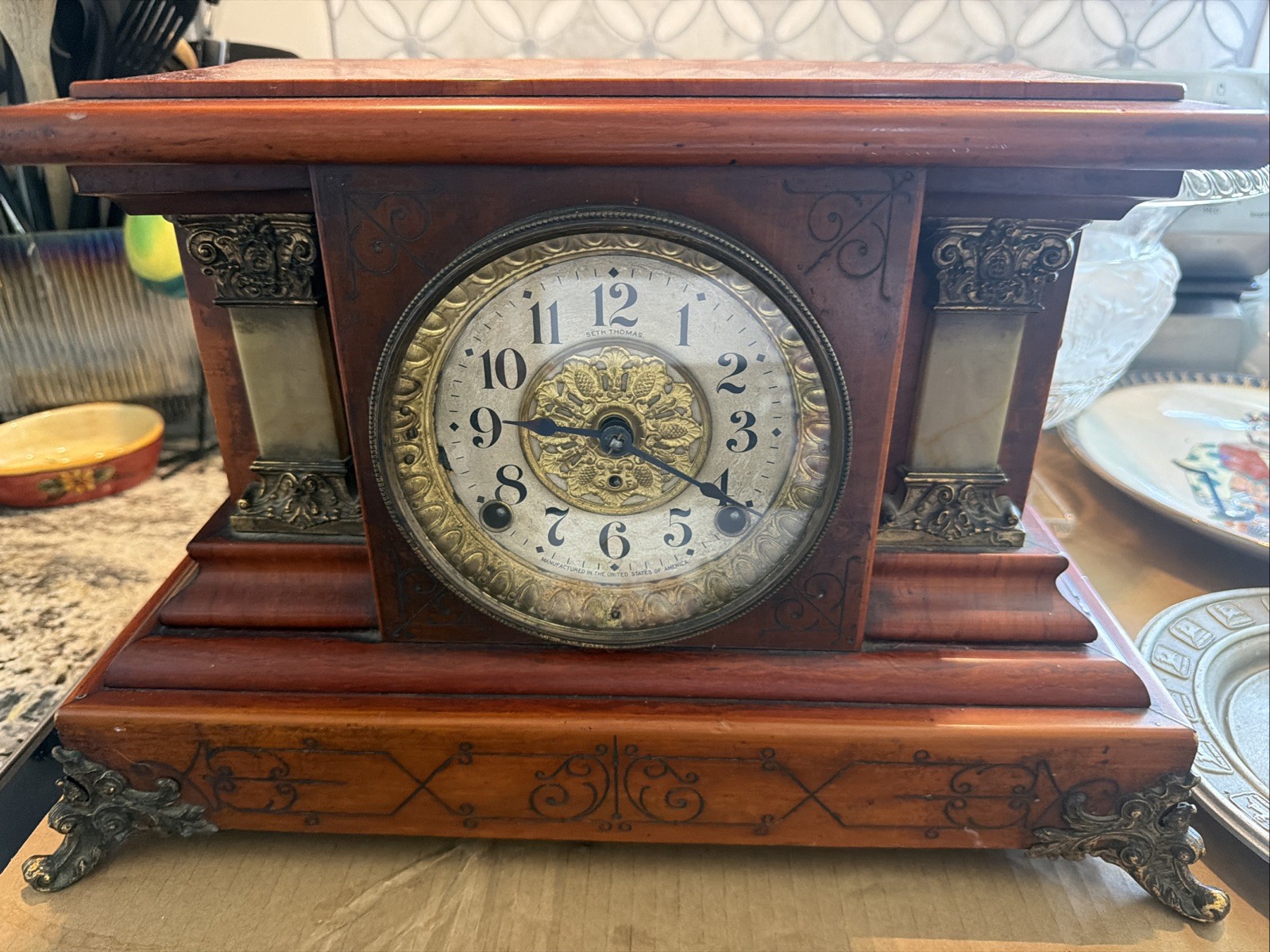 Seth Thomas Adamantine Clock Pat. 1880 Antique Mantle Label No 295 READ