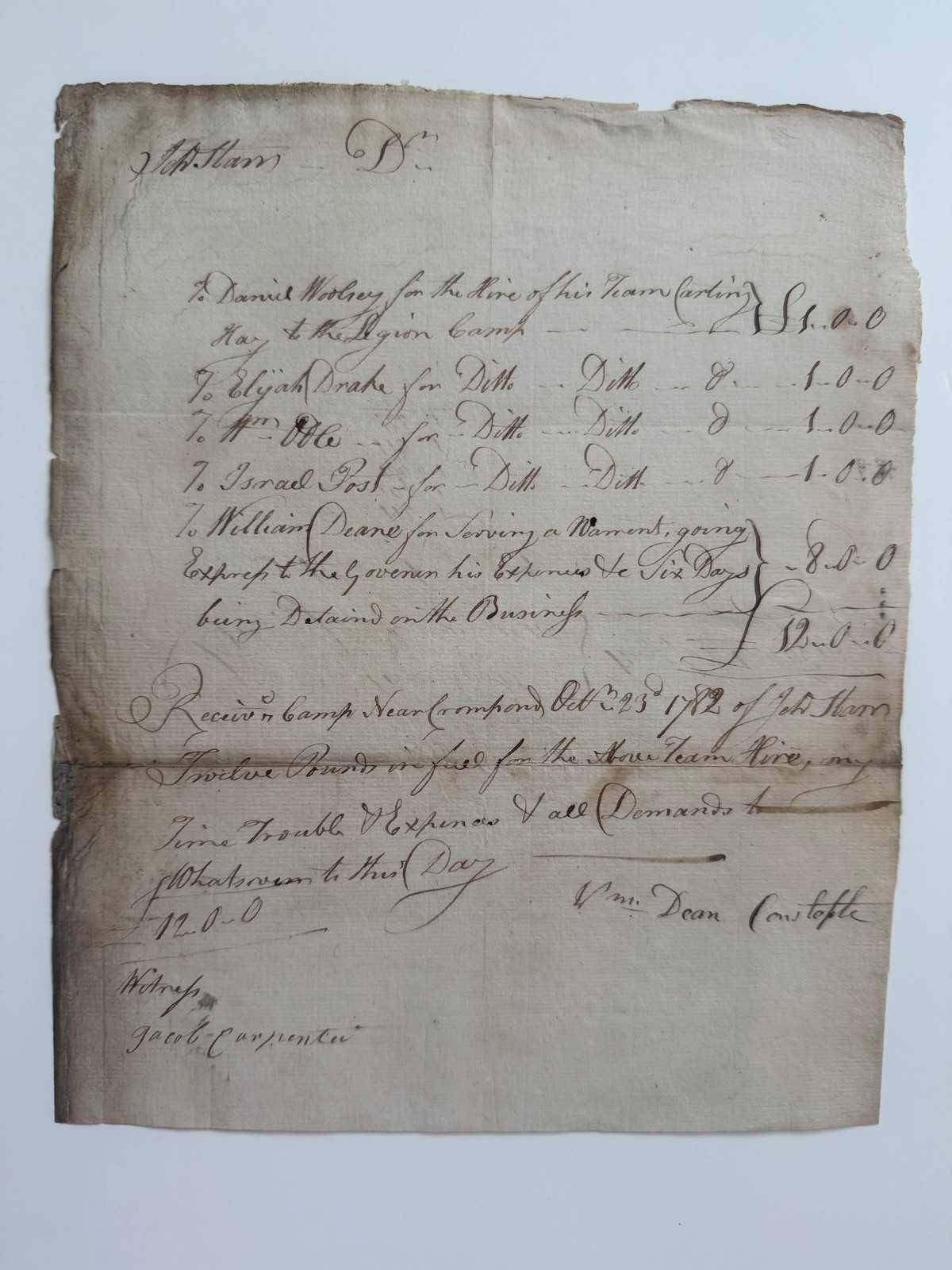 1782 Lauzun’s Legion–Related Revolutionary War Supply Account — Hay Delivered