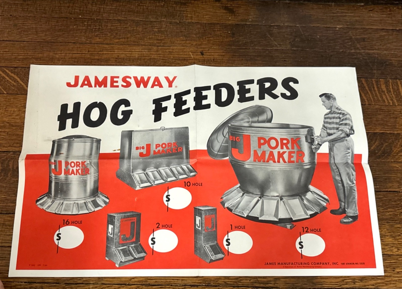 VTG 1960s JAMESWAY LIVESTOCK Farm EQUIPMENT HOG Pig Feeder PAPER POSTER SIGN NOS