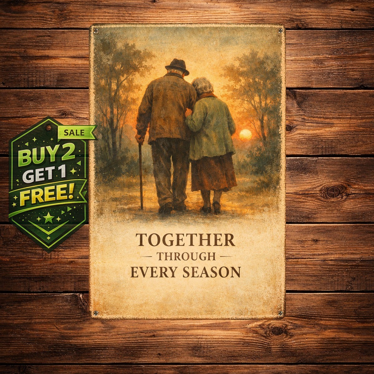 Romantic Elderly Couple Vintage Metal Wall Sign 8x12 Anniversary Gift Art