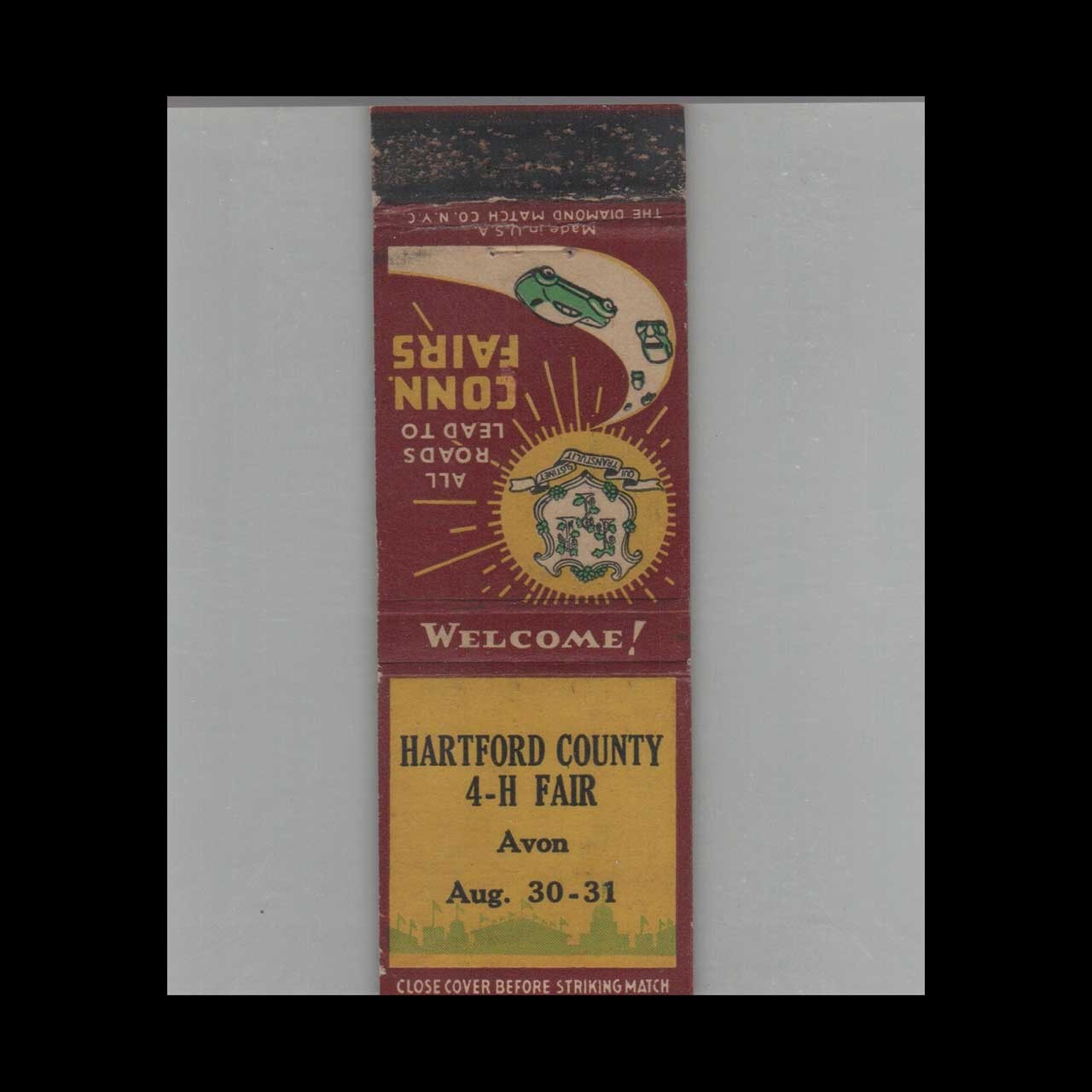 Matchbook Cover Vintage Fair 1940 Hartford County 4H Fair Aug 30-31 Avon CT
