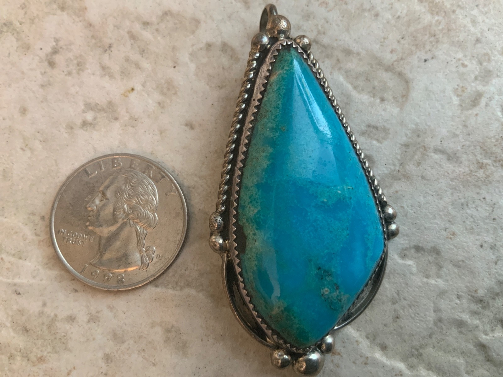 Navajo vintage sterling silver bright blue turquoise pendant