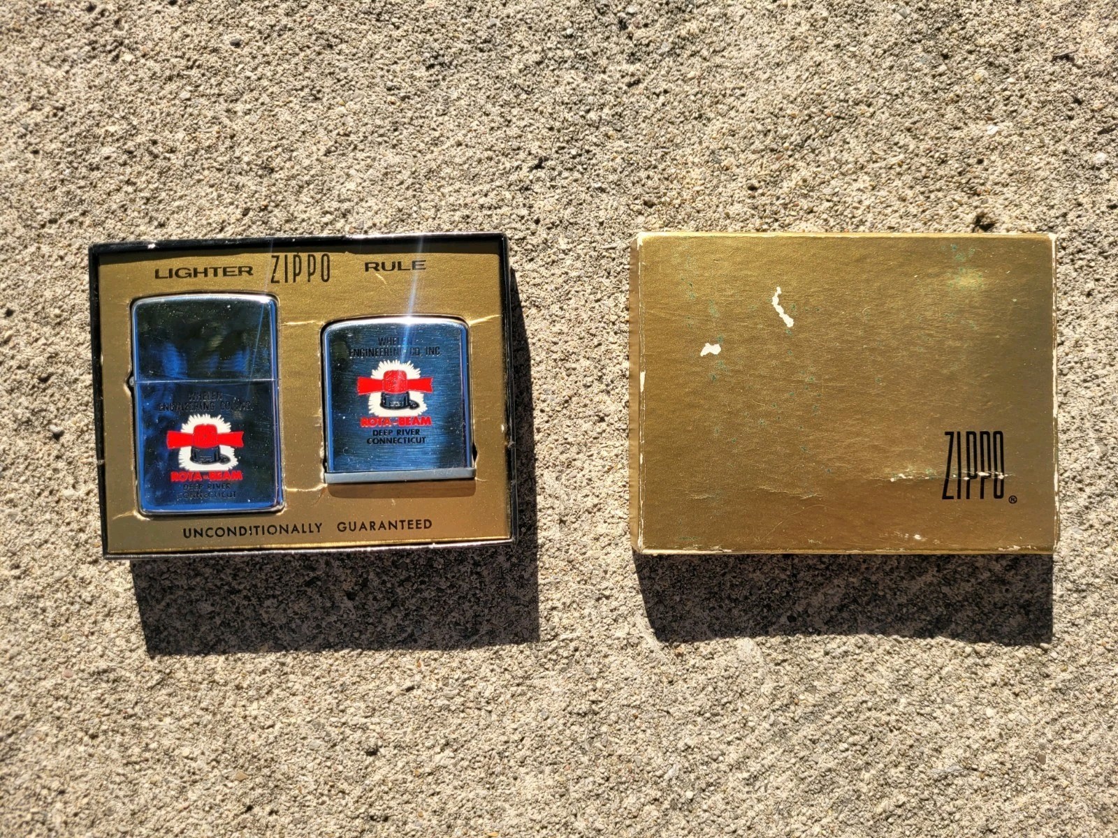 Boxed 1966 Zippo ROTA BEAM Deep River Connecticut Lighter W/RULE UN-FIRED?